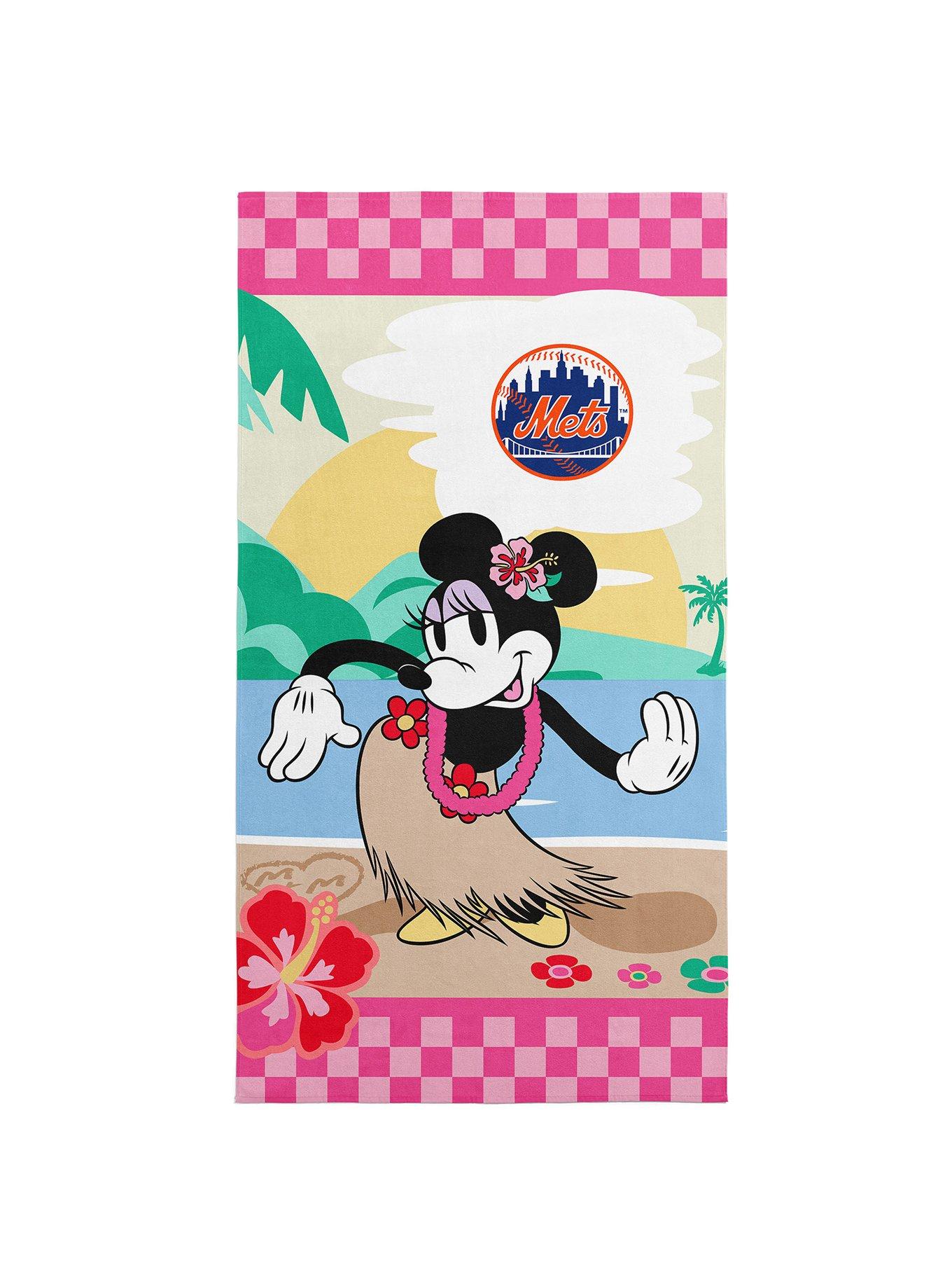 MLB New York Mets Disney Minnie Mouse Beachy Check Pink Microfiber Beach Towel