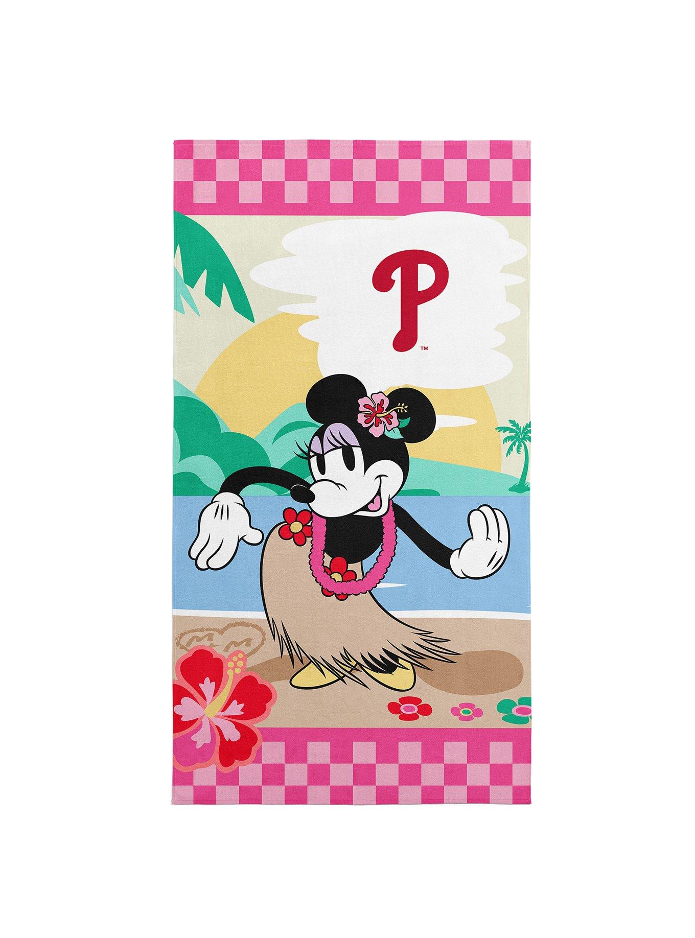 MLB Philadelphia Phillies Disney Minnie Mouse Beachy Check Pink Microfiber Beach Towel