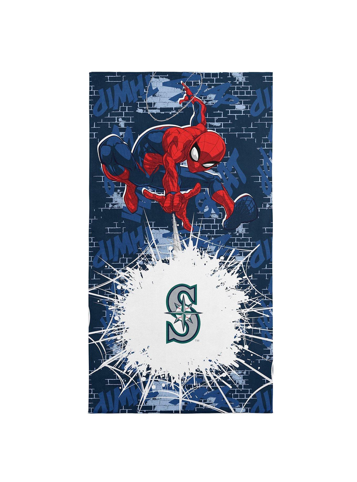 MLB Seattle Mariners Marvel Spider-Man Web Core Navy Microfiber Beach Towel