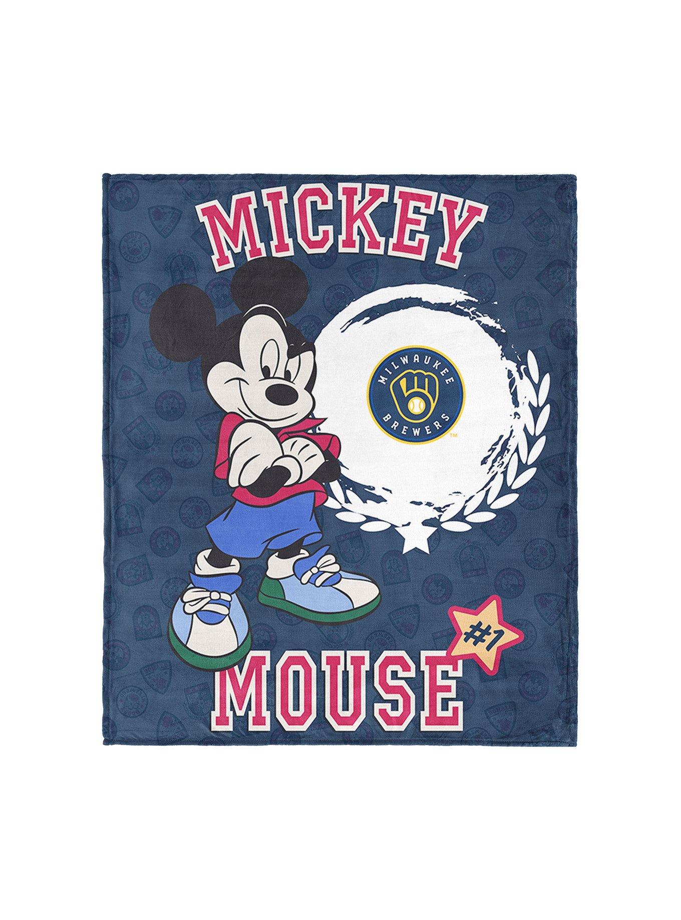 MLB Milwaukee Brewers Disney Mickey Mouse Baller Navy Silk Touch Throw Blanket
