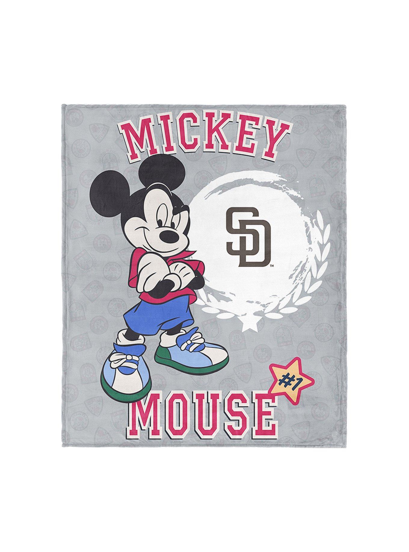MLB San Diego Padres Disney Mickey Mouse Baller Grey Silk Touch Throw Blanket