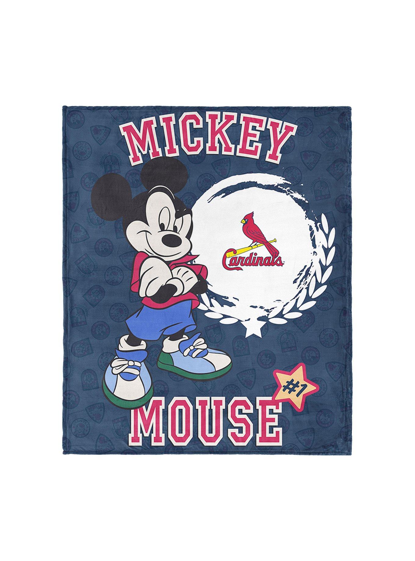 MLB St. Louis Cardinals Disney Mickey Mouse Baller Navy Silk Touch Throw Blanket
