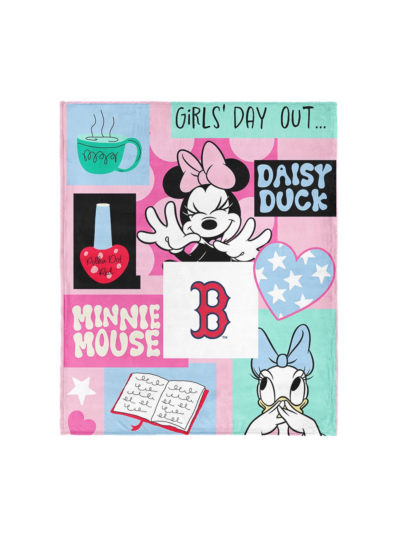 MLB Boston Red Sox Disney Minnie Mouse Checker Floral Pink Silk Touch Throw Blanket