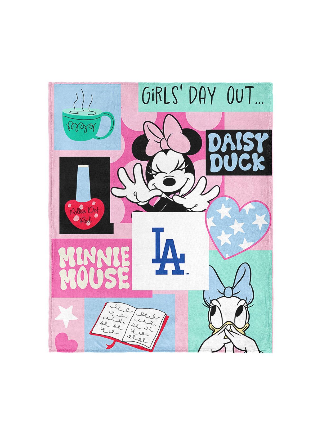 MLB Los Angeles Dodgers Disney Minnie Mouse Checker Floral Pink Silk Touch Throw Blanket