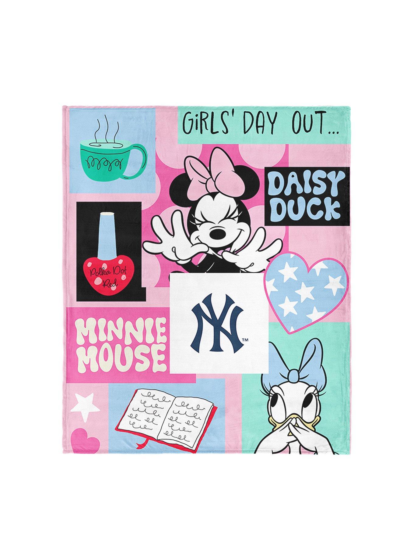 MLB New York Yankees Disney Minnie Mouse Checker Floral Pink Silk Touch Throw Blanket
