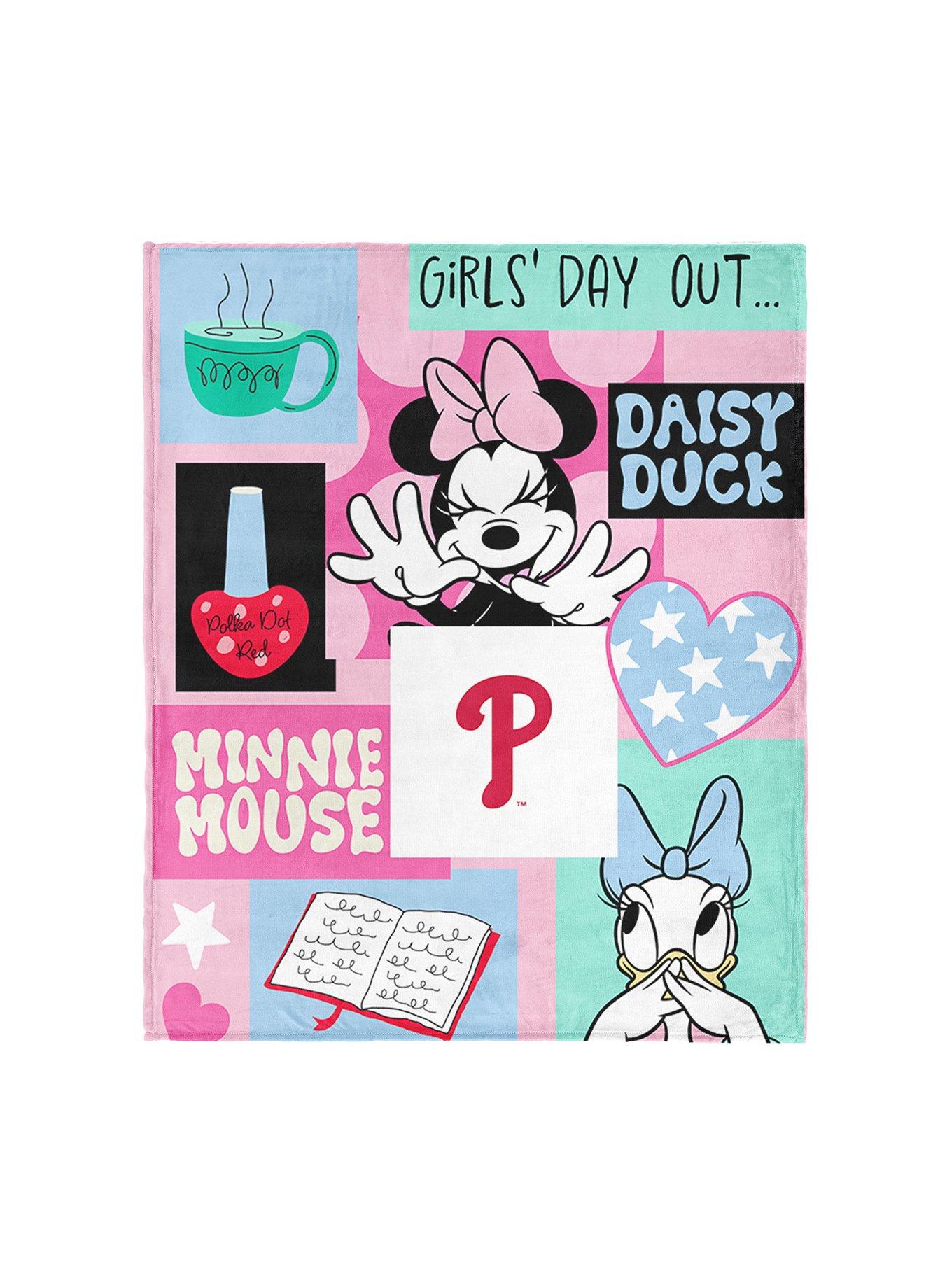 MLB Philadelphia Phillies Disney Minnie Mouse Checker Floral Pink Silk Touch Throw Blanket