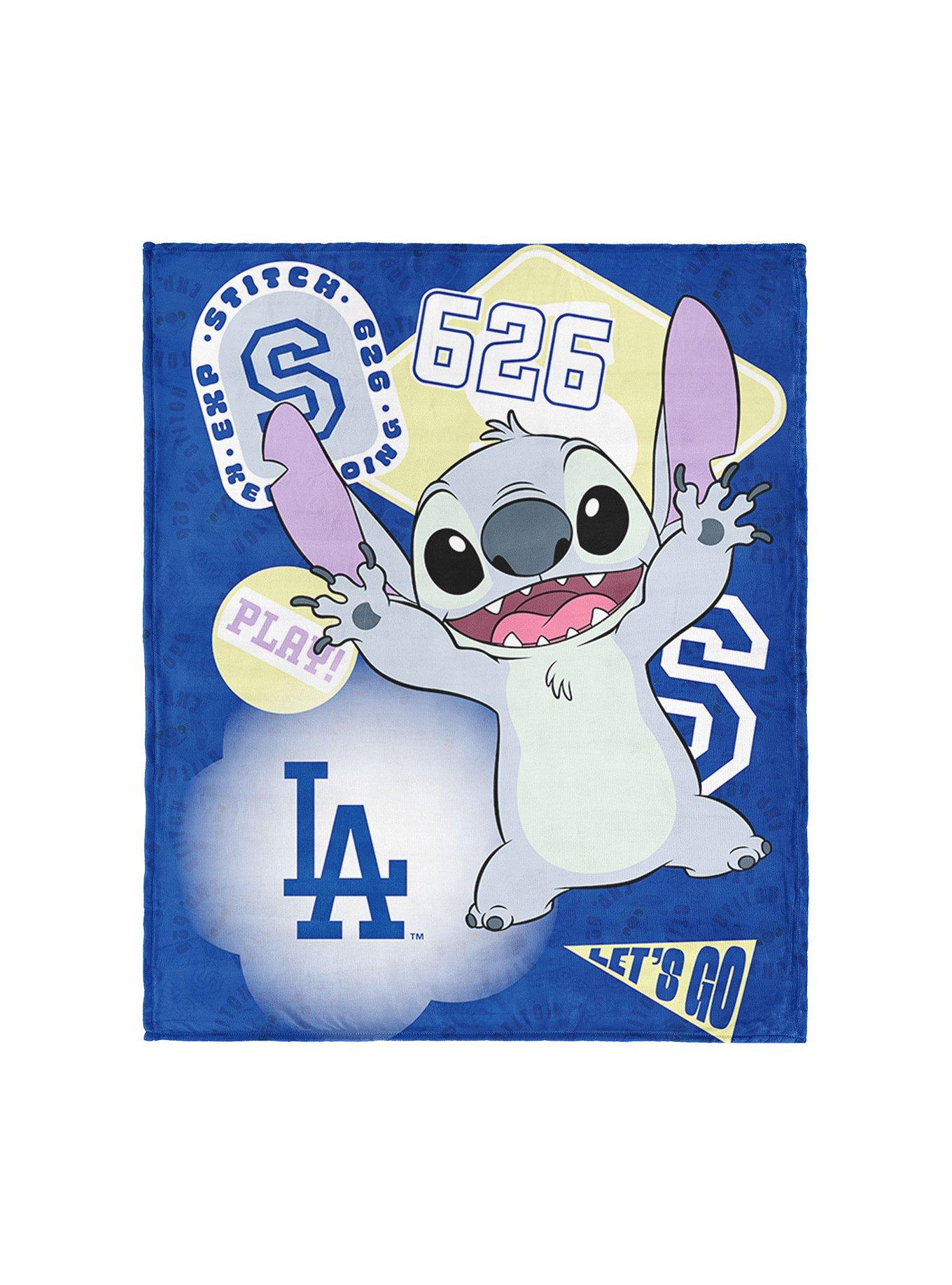 MLB Los Angeles Dodgers Disney Lilo & Stitch Stickers Royal Silk Touch Throw Blanket