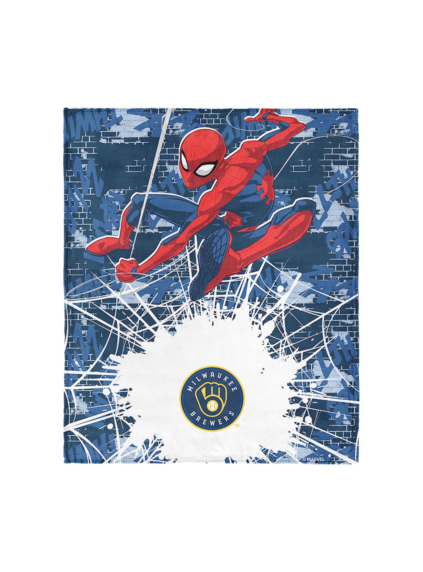MLB Milwaukee Brewers Marvel Spider-Man Web Sling Navy Silk Touch Throw Blanket
