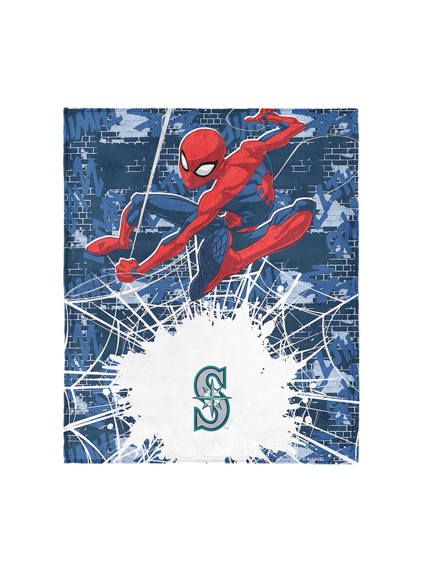 MLB Seattle Mariners Marvel Spider-Man Web Sling Navy Silk Touch Throw Blanket