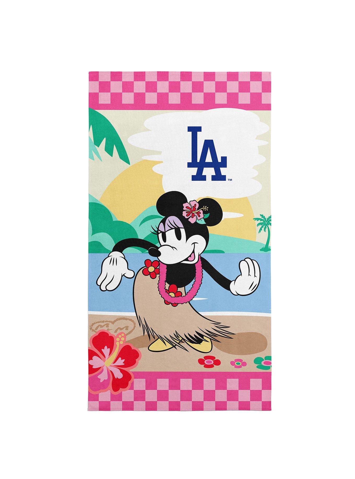 MLB Los Angeles Dodgers Disney Minnie Mouse Beachy Check Pink Microfiber Beach Towel