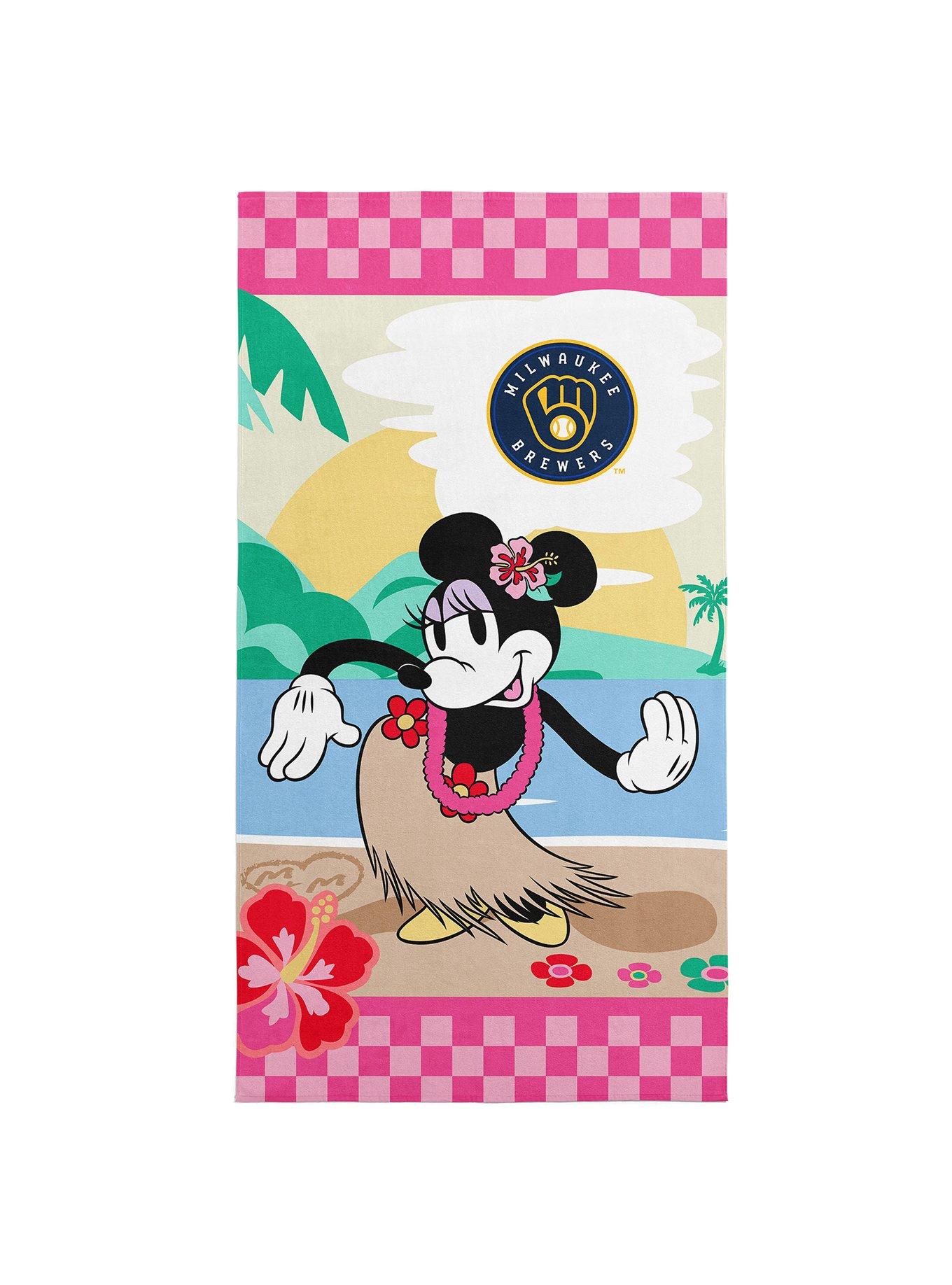 MLB Milwaukee Brewers Disney Minnie Mouse Beachy Check Pink Microfiber Beach Towel