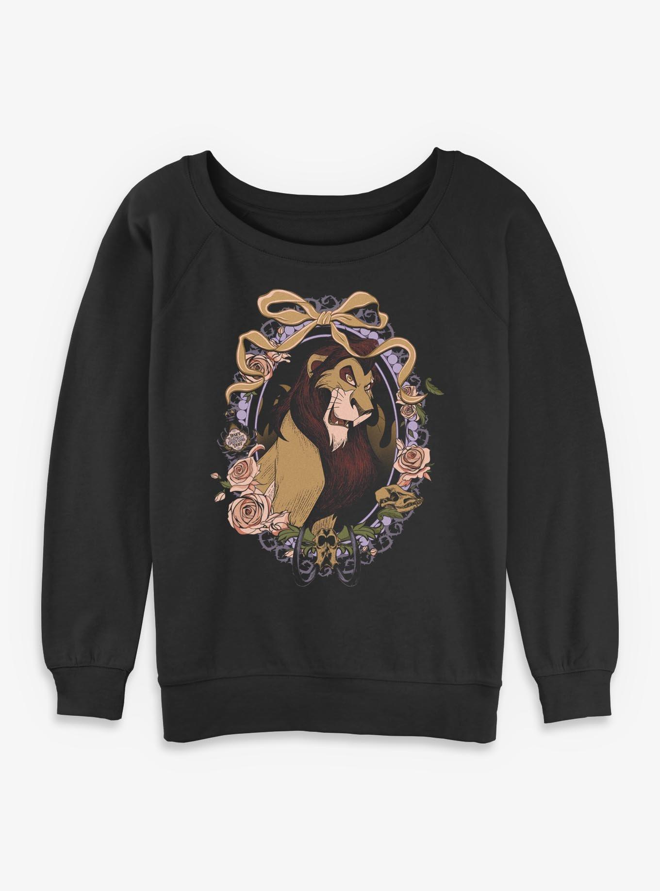 Disney Villains Scar Floral Frame Portrait Girls Slouchy Sweatshirt, BLACK, hi-res view 1