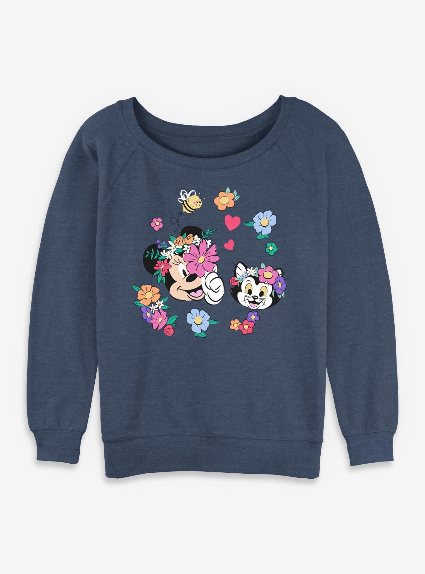 Disney Minnie Mouse & Figaro Spring Flowers Girls Slouchy Sweatshirt
