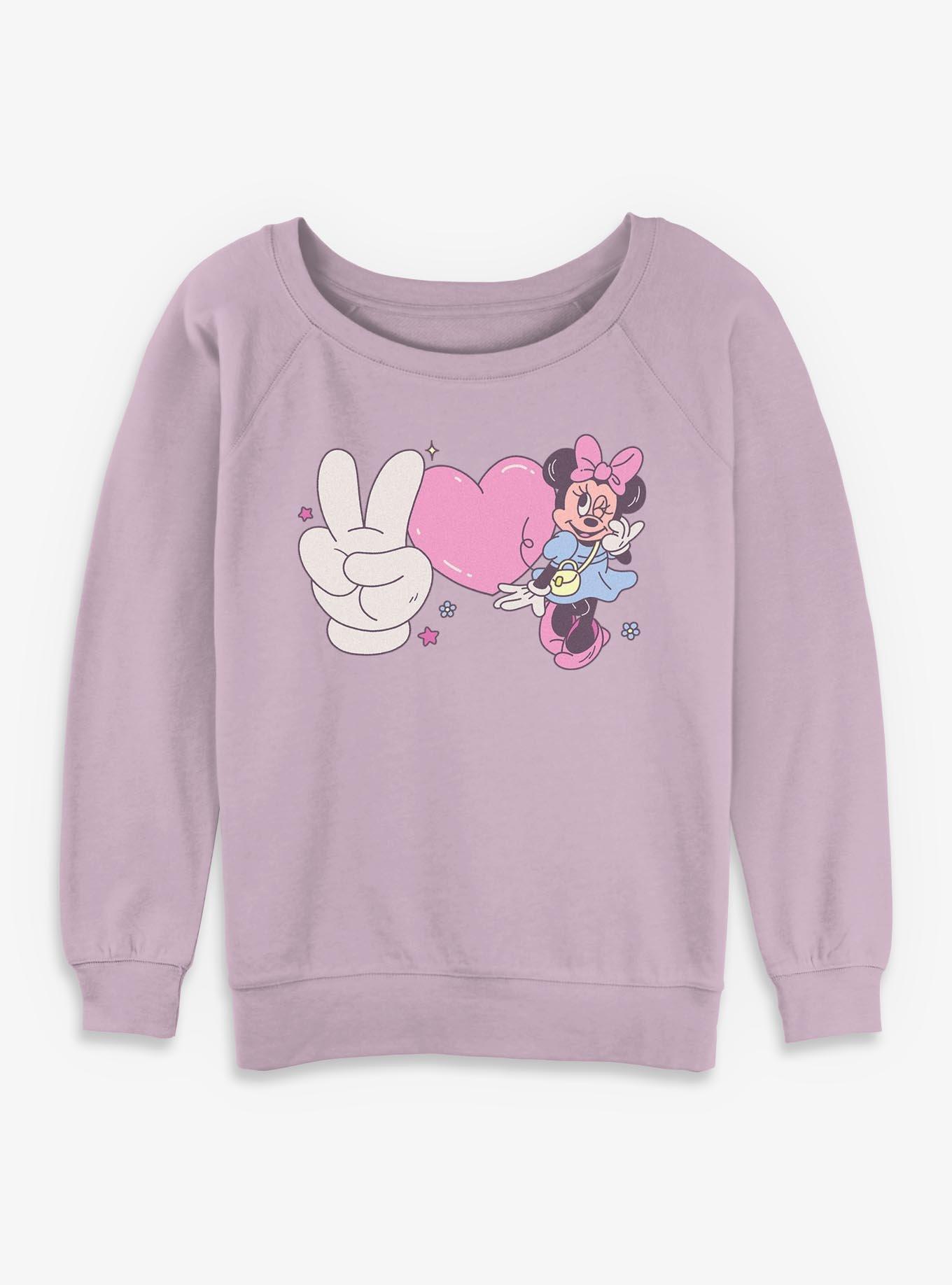 Disney Minnie Mouse Peace Sign & Love Minnie Girls Slouchy Sweatshirt