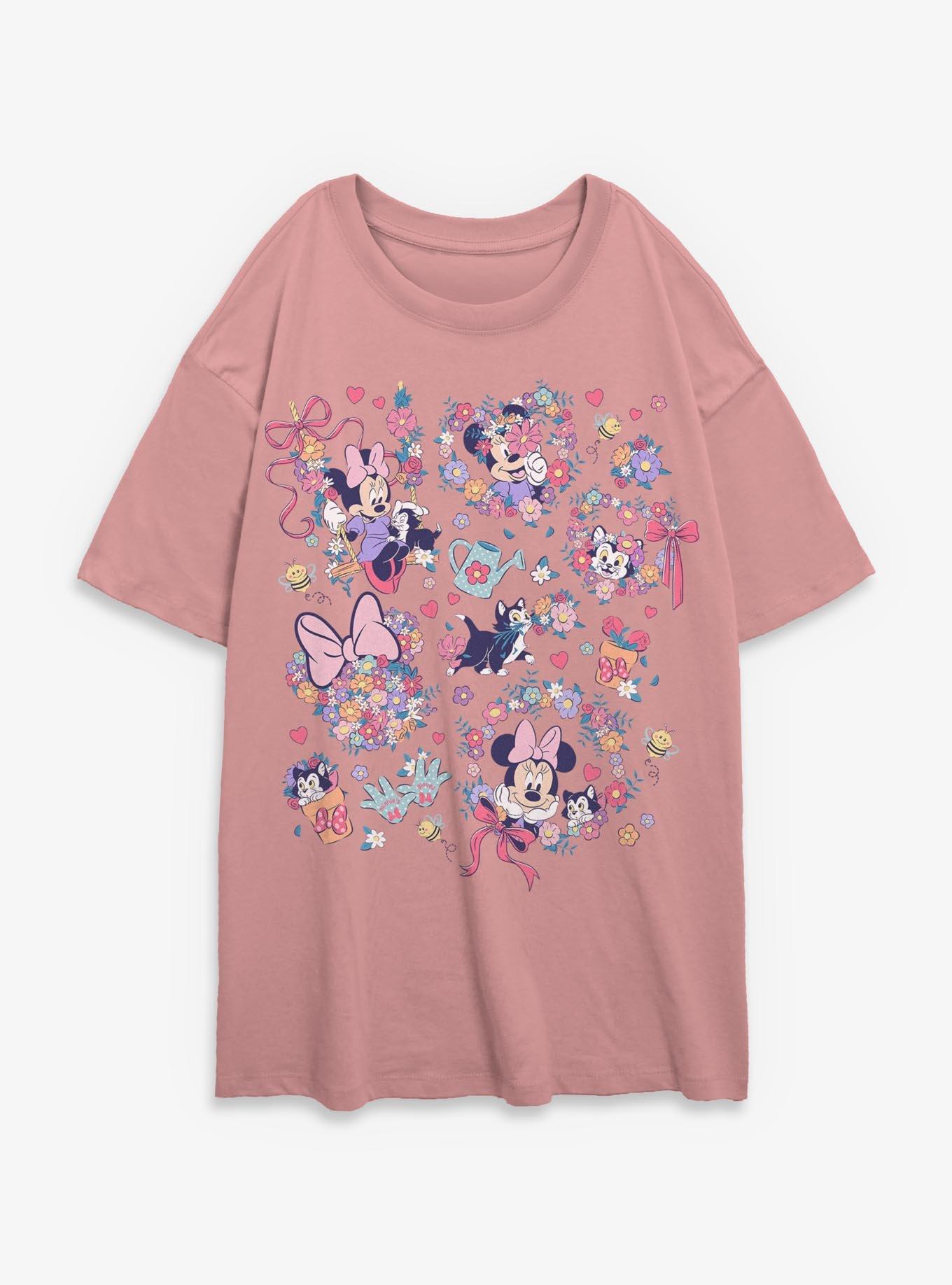 Disney Minnie Mouse & Figaro Flower Collage Girls Oversized T-Shirt