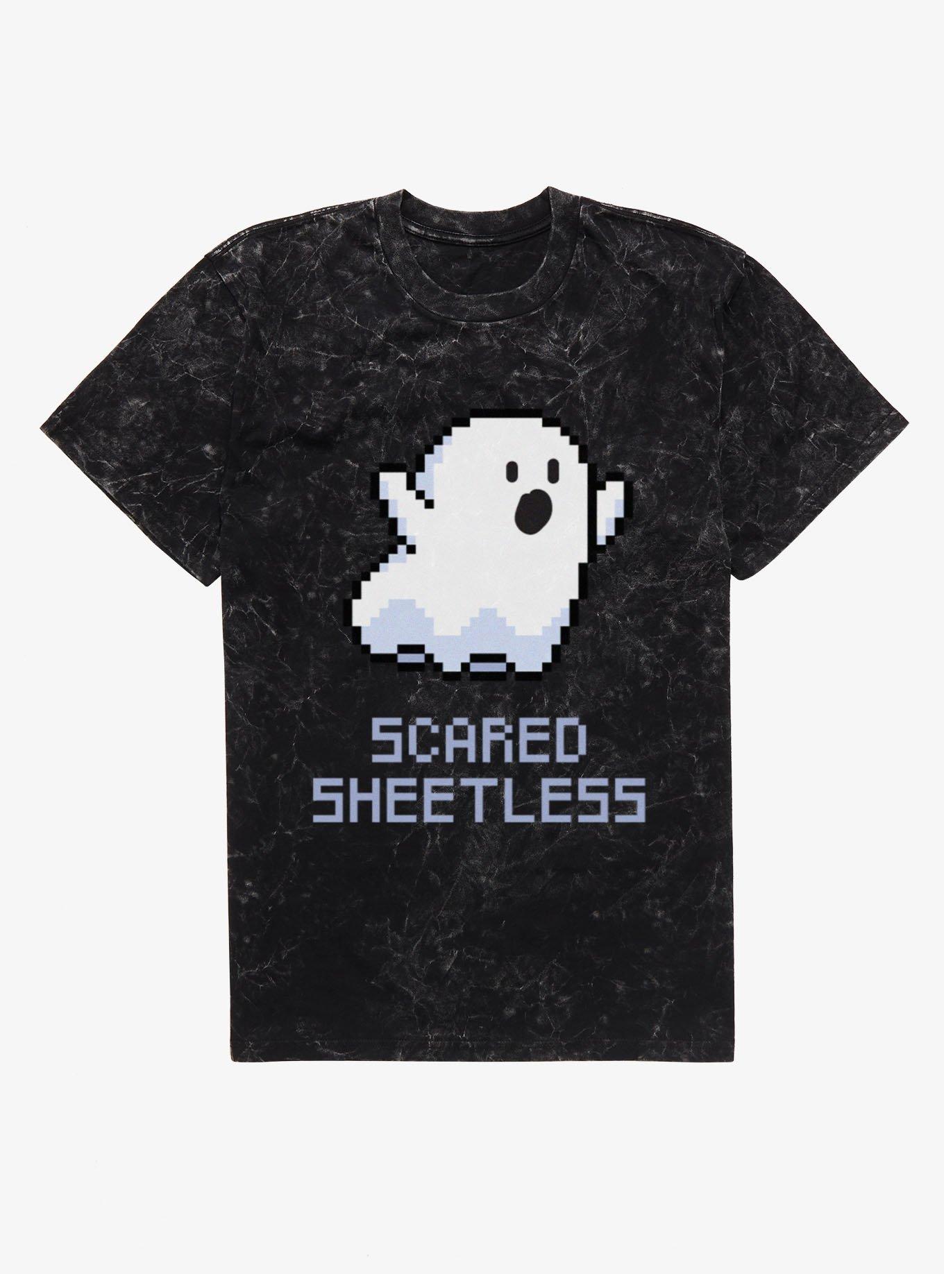 Scared Sheetless 8-Bit Ghost Mineral Wash T-Shirt, BLACK MINERAL WASH, hi-res view 1