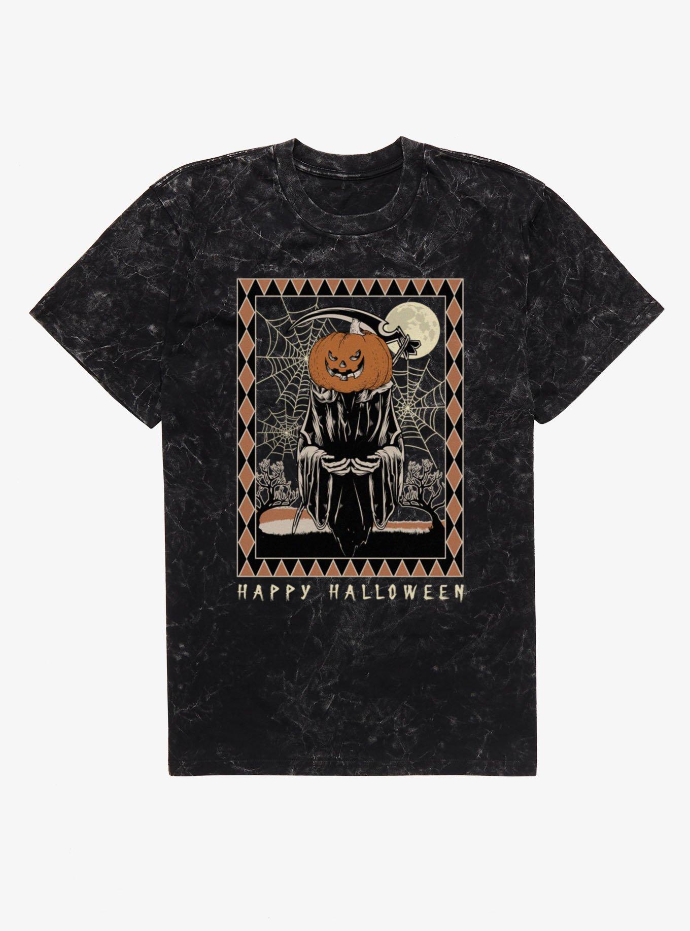 Pumpkin Reaper Tarot Card Mineral Wash T-Shirt