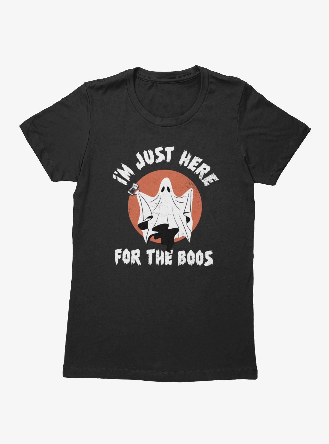 Just Here For The Boos Ghost Holding Beer Circle Womens T-Shirt