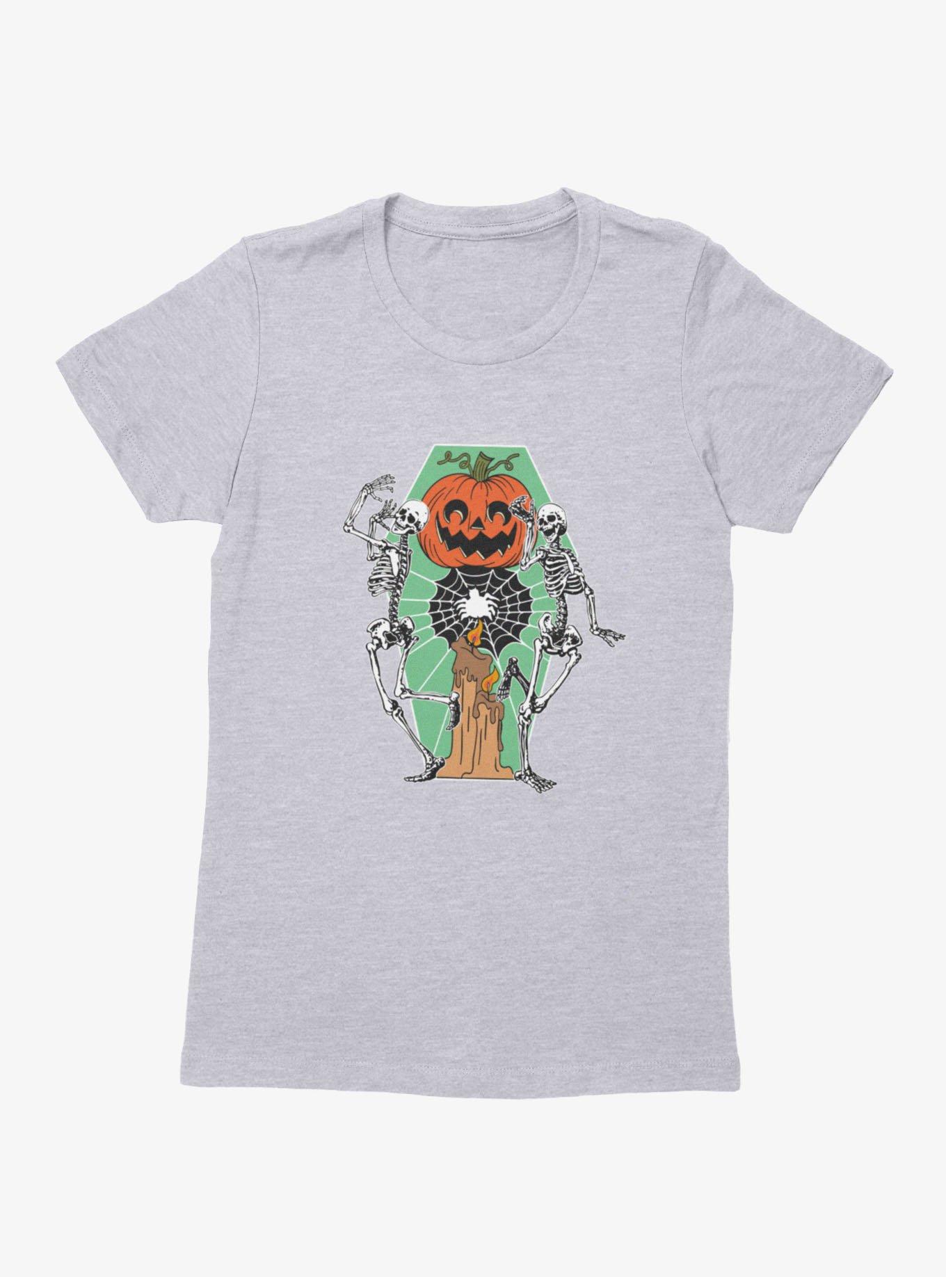 Dancing Skeletons Pumpkin Candle Womens T-Shirt