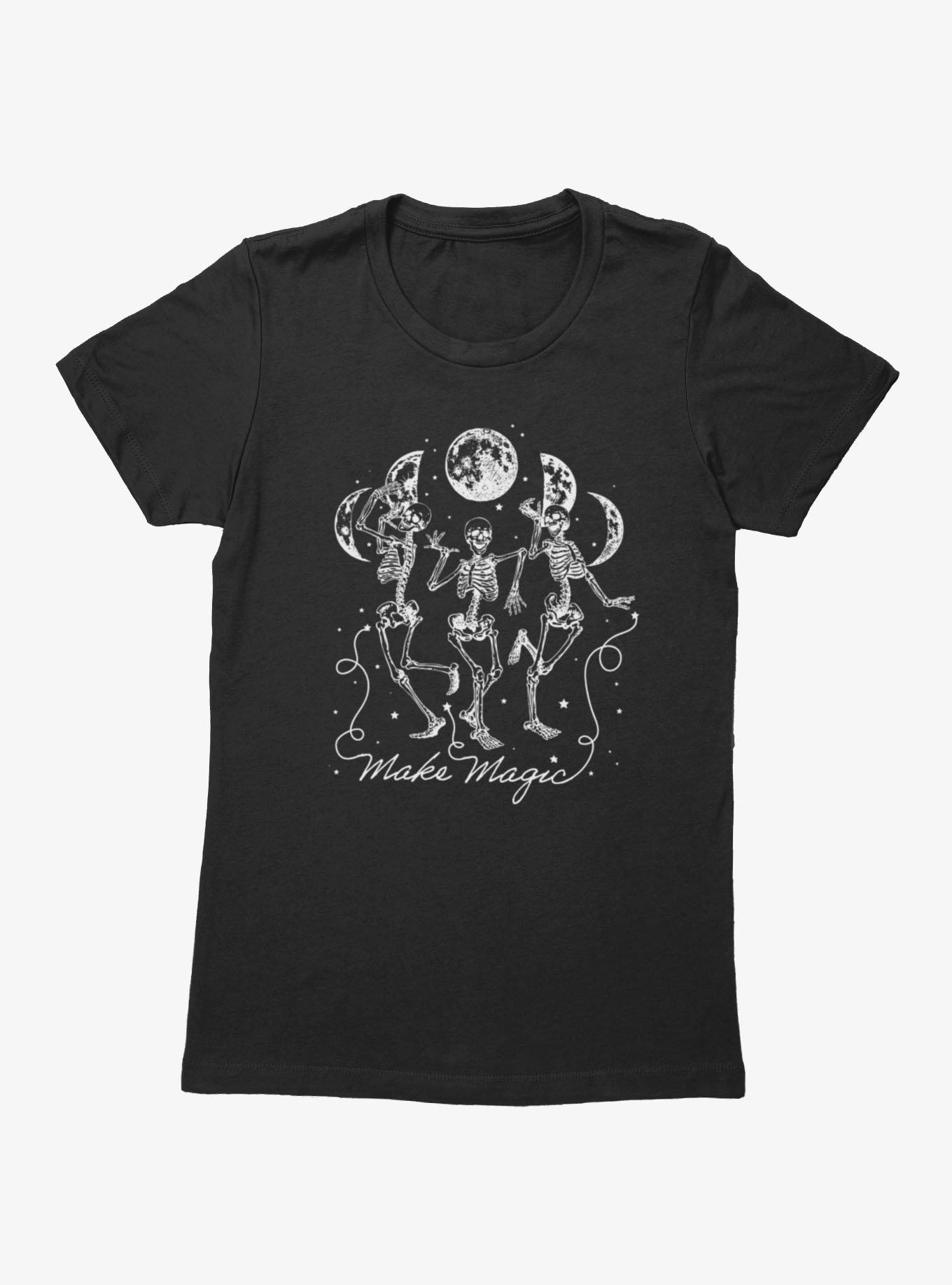 Make Magic Dancing Skeletons Moon Phases Womens T-Shirt