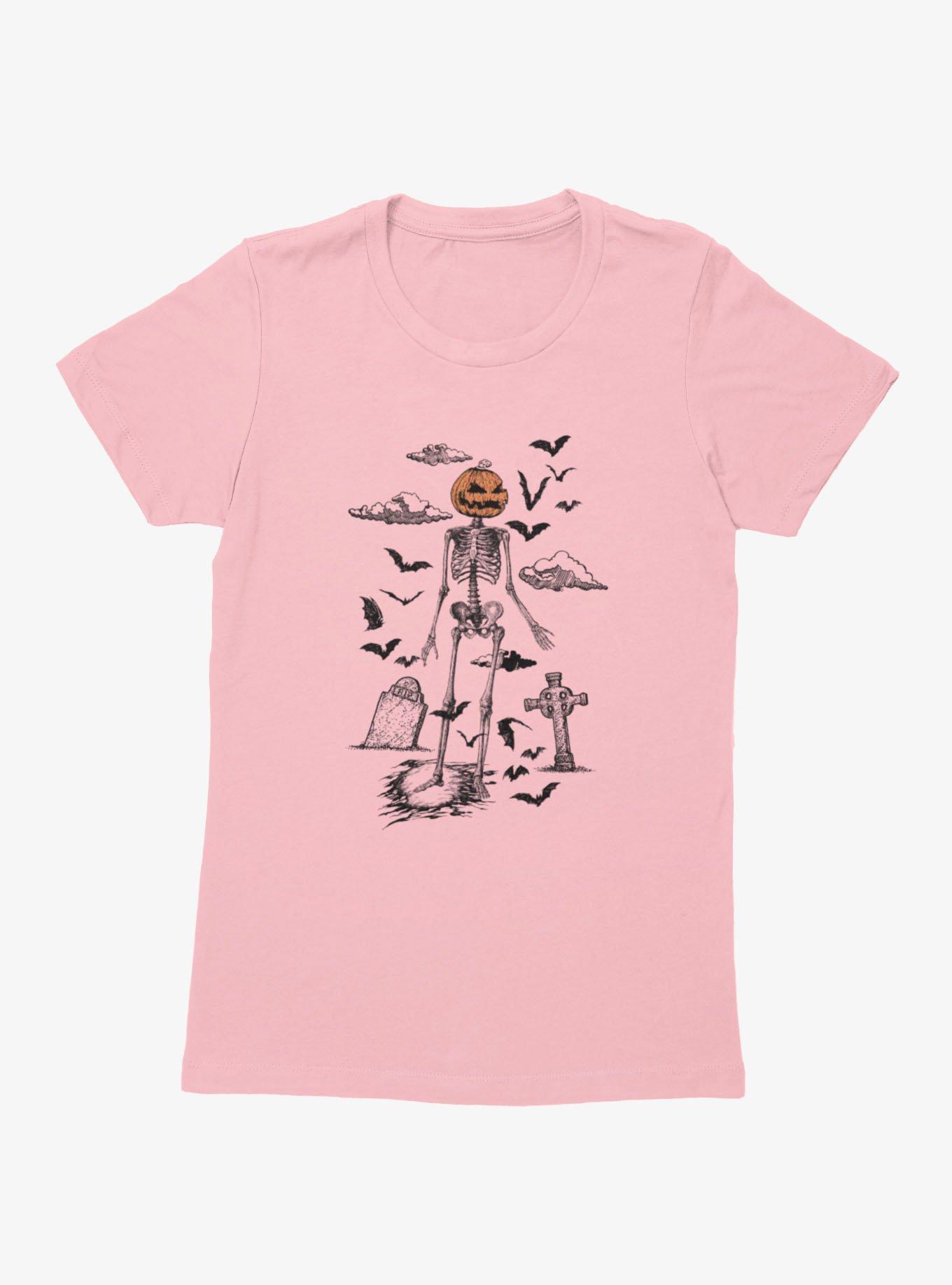 Skeleton Pumpkin Head Womens T-Shirt