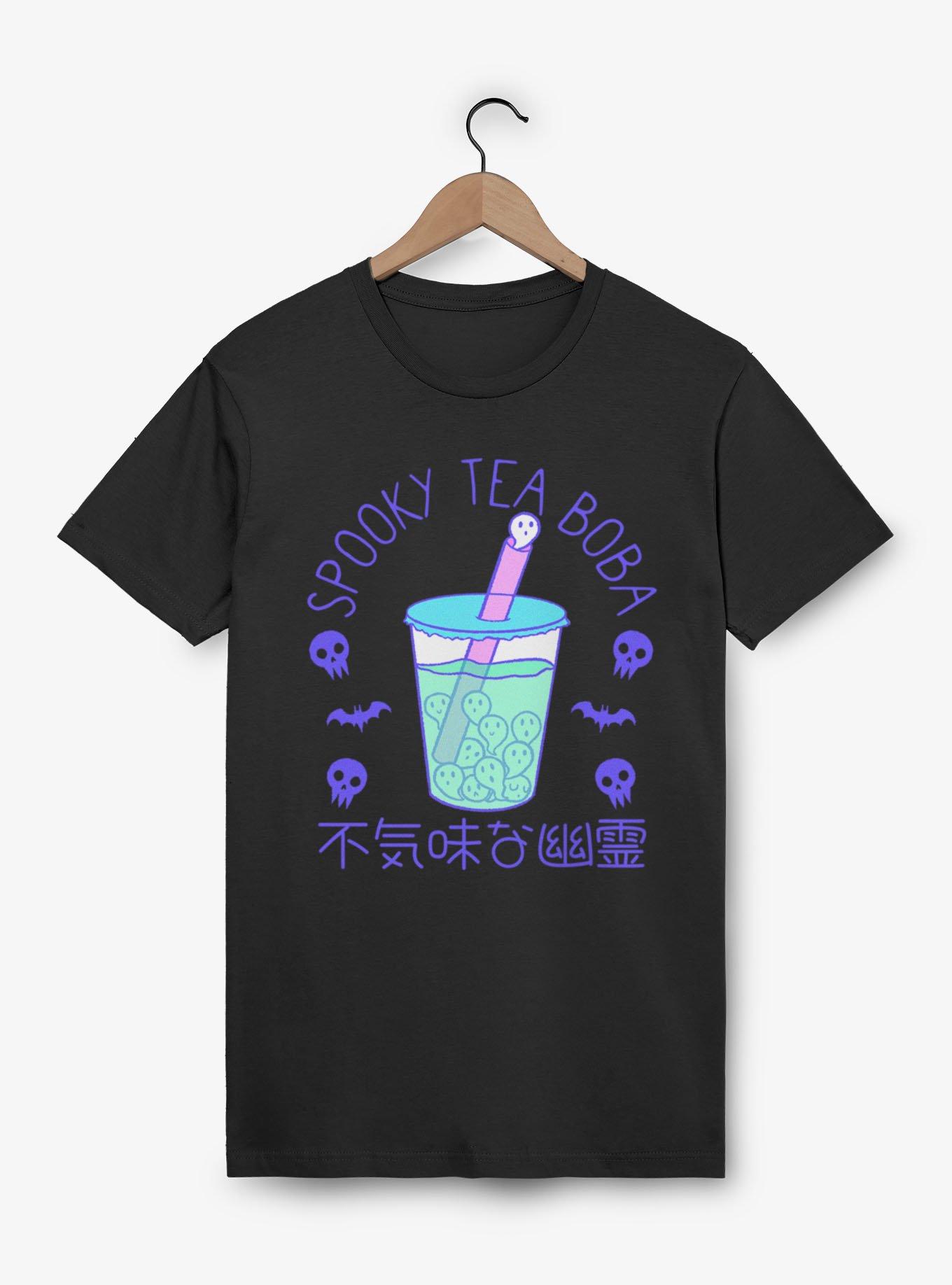 Spooky Tea Pastel Boba Cup Ghosts Skulls Bats T-Shirt