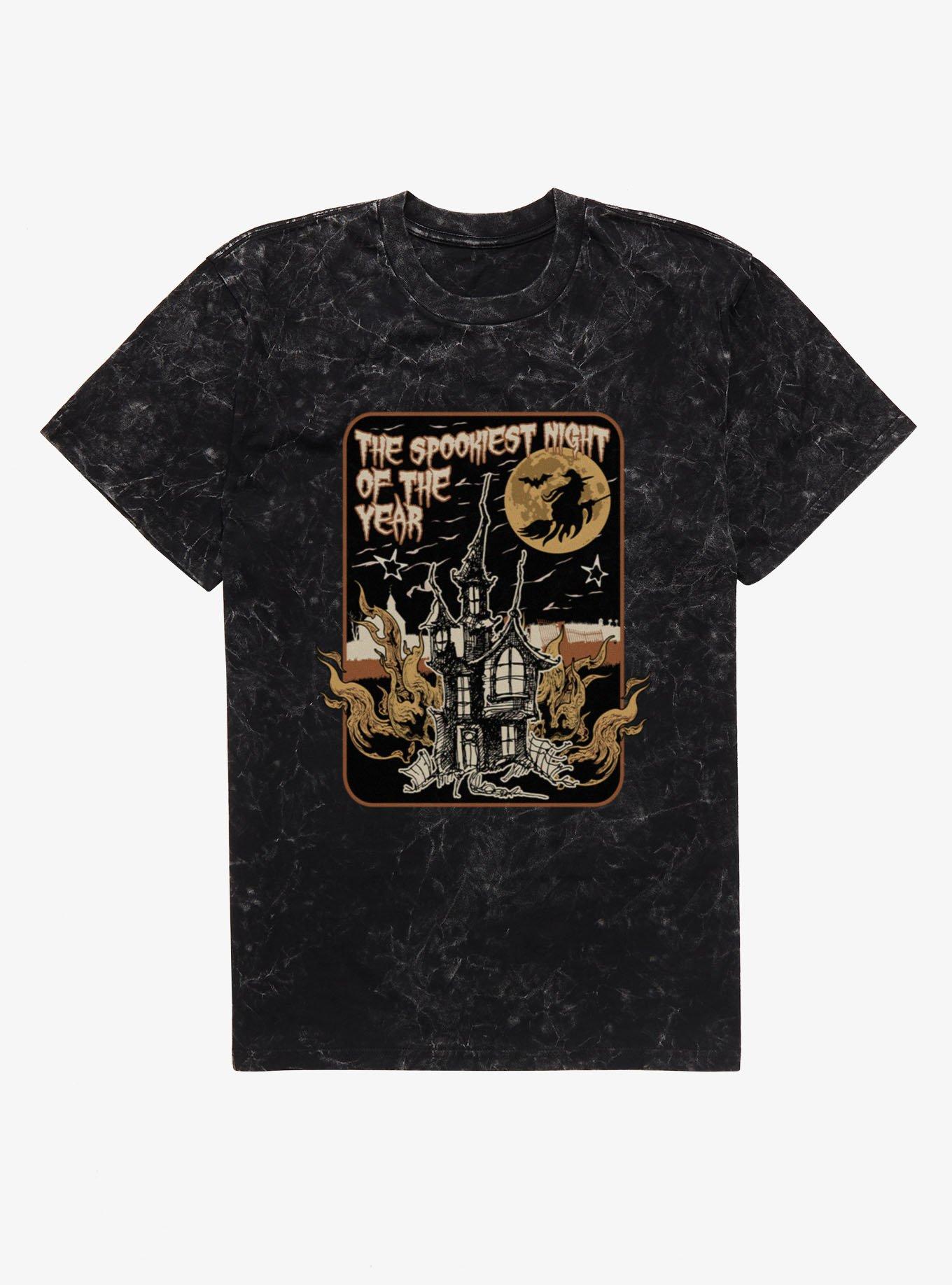 Halloween Spookiest Night Of Year Haunted House Mineral Wash T-Shirt