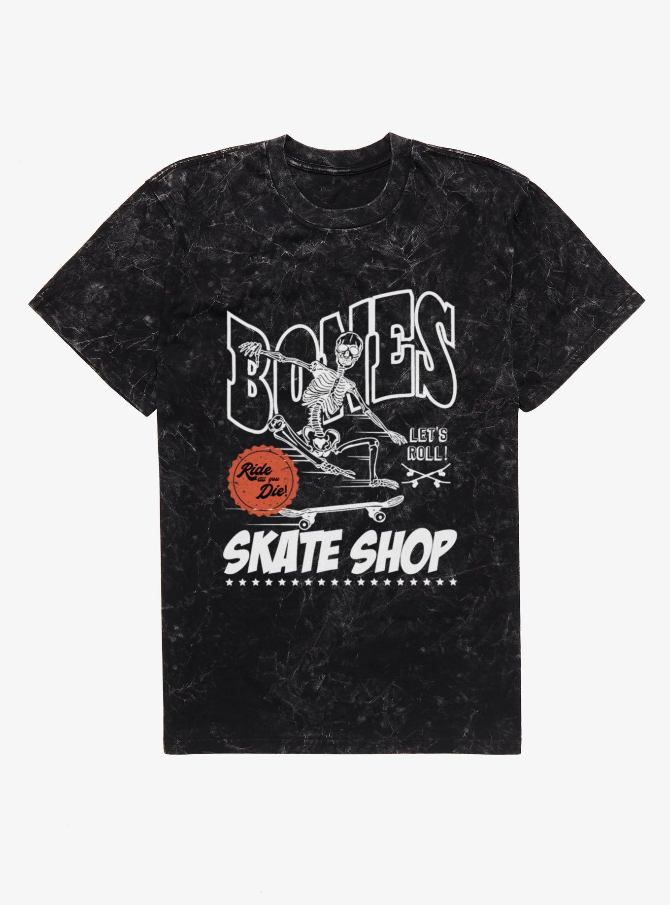Bones Lets Roll Till You Die Skate Shop Mineral Wash T-Shirt