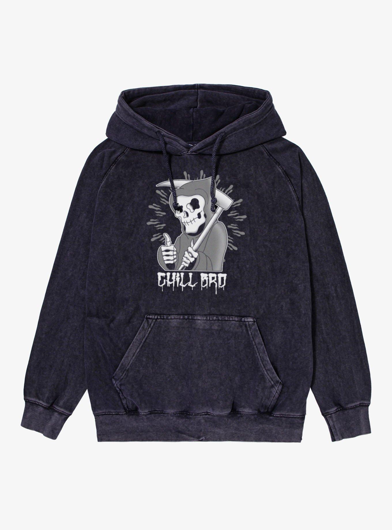 Chill Bro Skeleton Grim Reaper Mineral Wash Hoodie