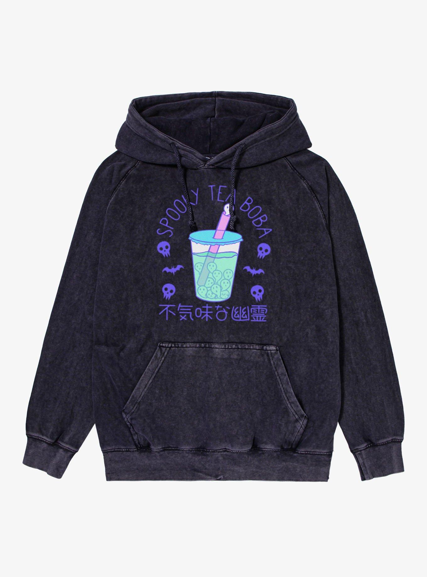 Spooky Tea Pastel Boba Cup Ghosts Skulls Bats Mineral Wash Hoodie