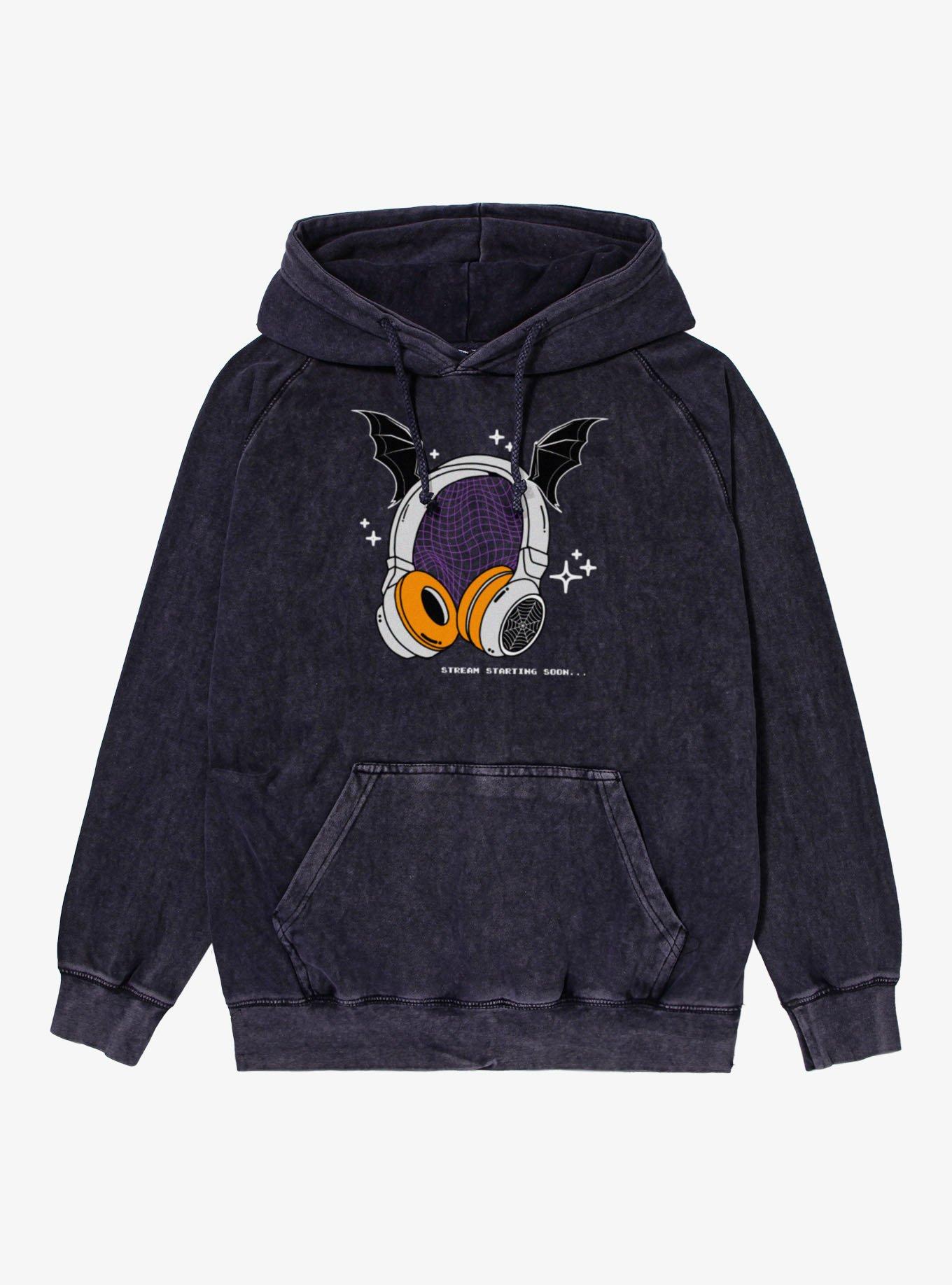 Stream Starting Soon Headphones Bat Spider Mineral Wash Hoodie