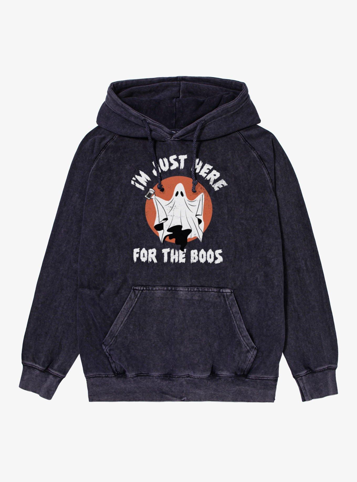 Just Here For The Boos Ghost Holding Beer Circle Mineral Wash Hoodie