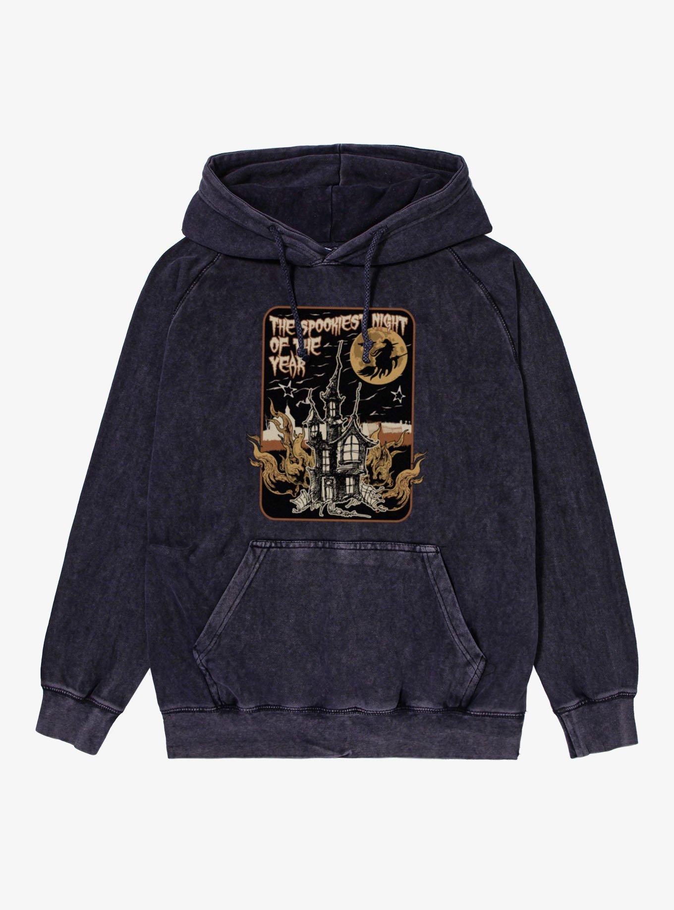 Halloween Spookiest Night Of Year Haunted House Mineral Wash Hoodie