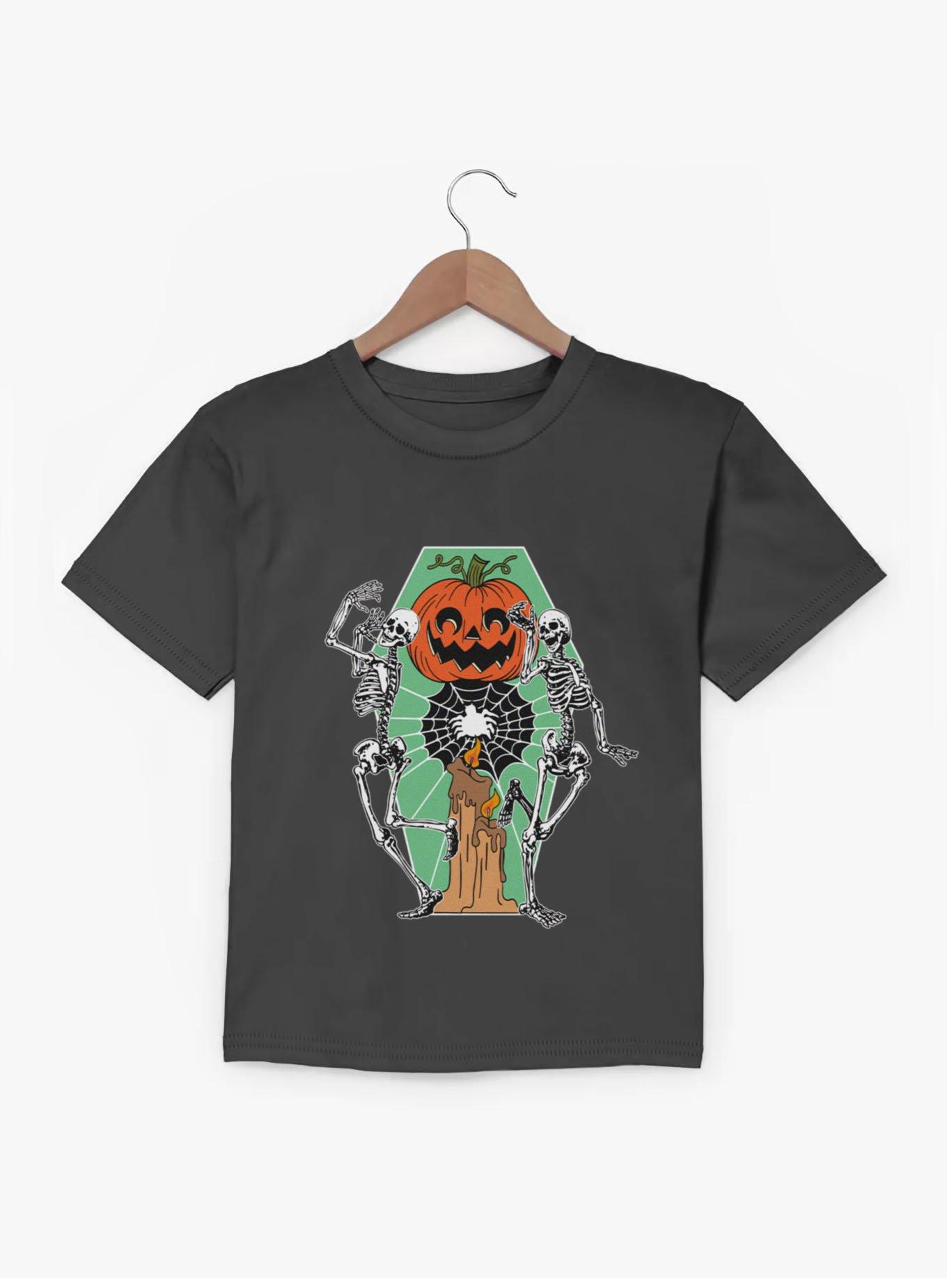Dancing Skeletons Pumpkin Candle Youth T-Shirt