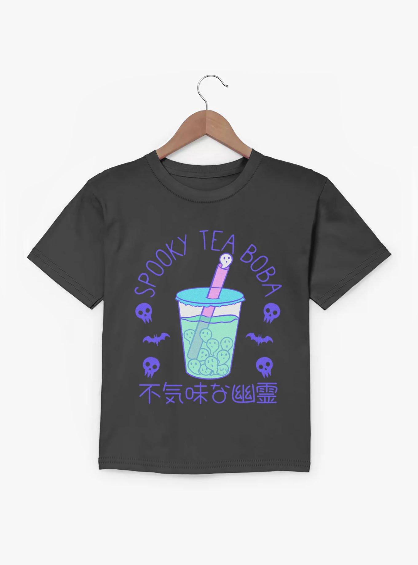 Spooky Tea Pastel Boba Cup Ghosts Skulls Bats Youth T-Shirt