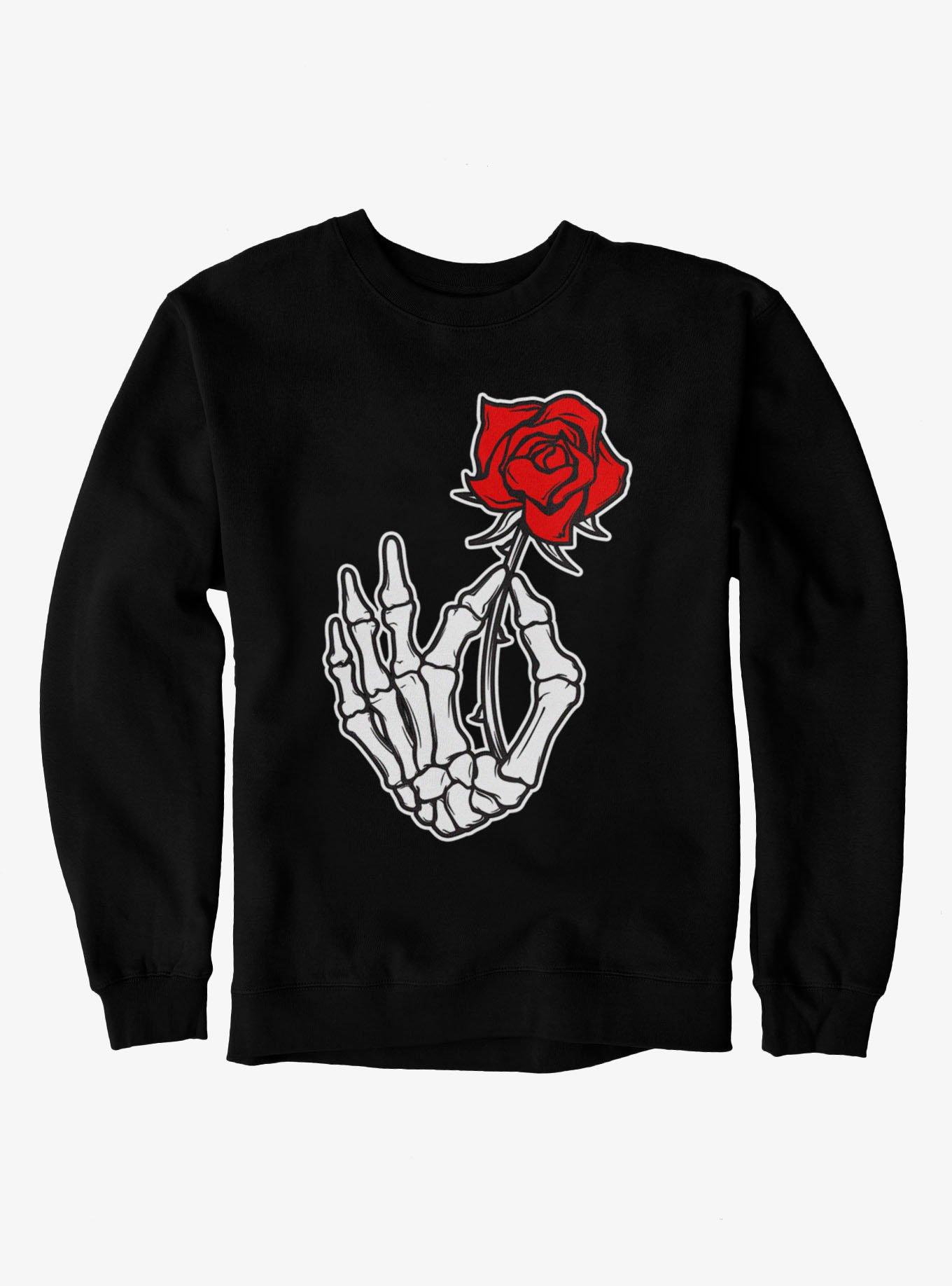 Skeleton Hand Holding Red Rose Sweatshirt