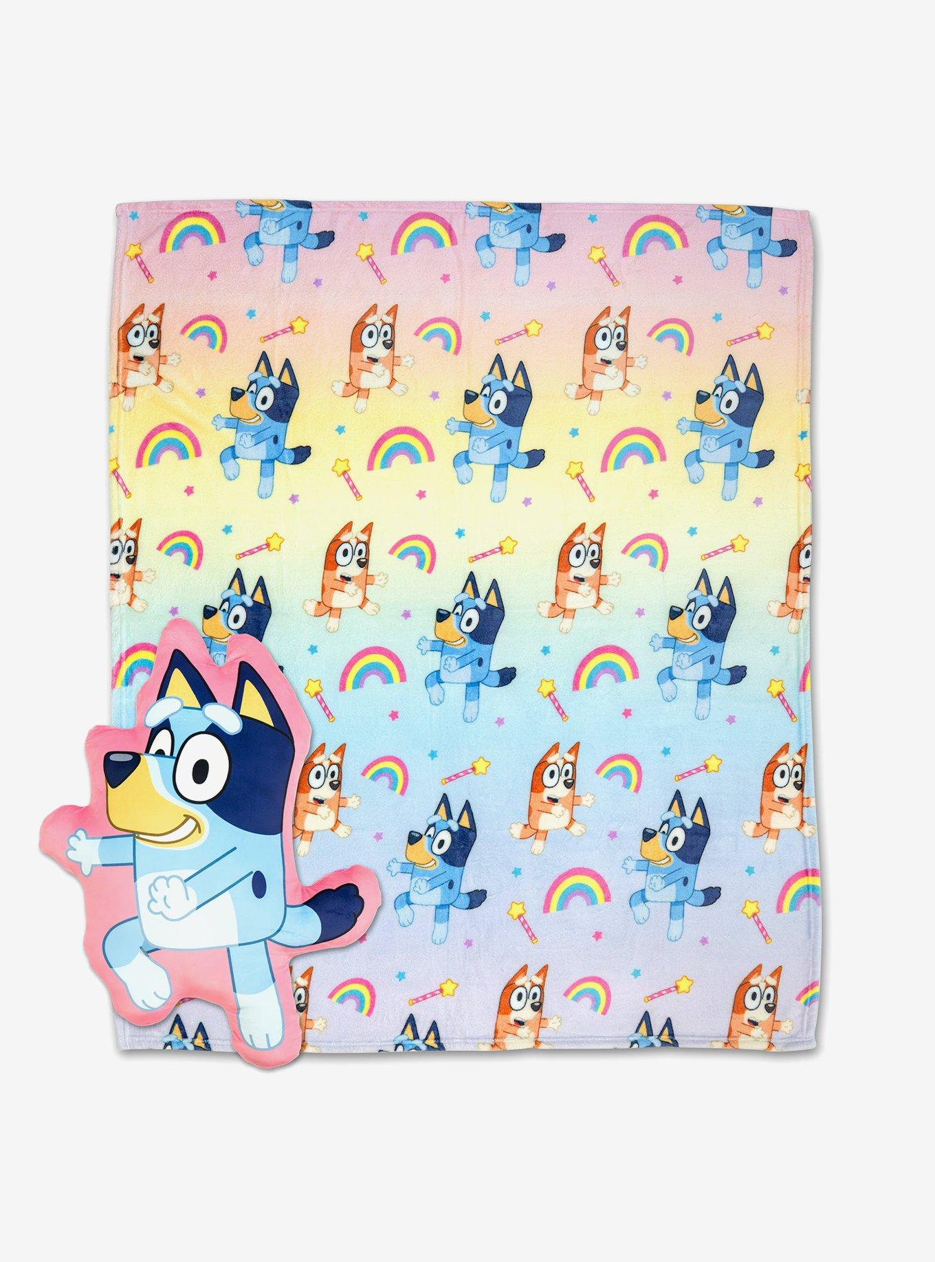 Bluey and Bingo Rainbow Cloud Pillow & Silk Touch Throw Blanket Set