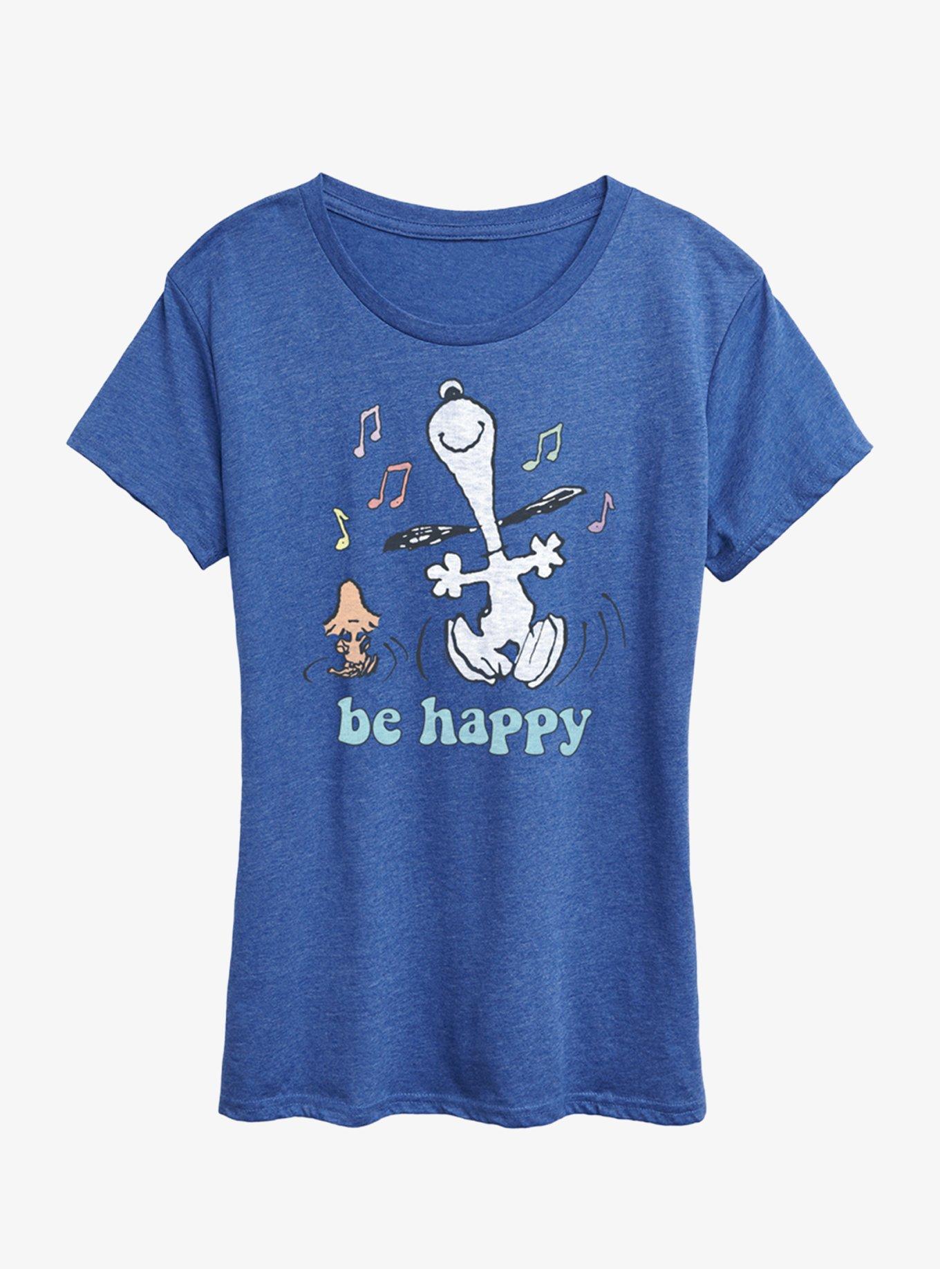 Peanuts Be Happy Snoopy And Woodstock Womens T-Shirt
