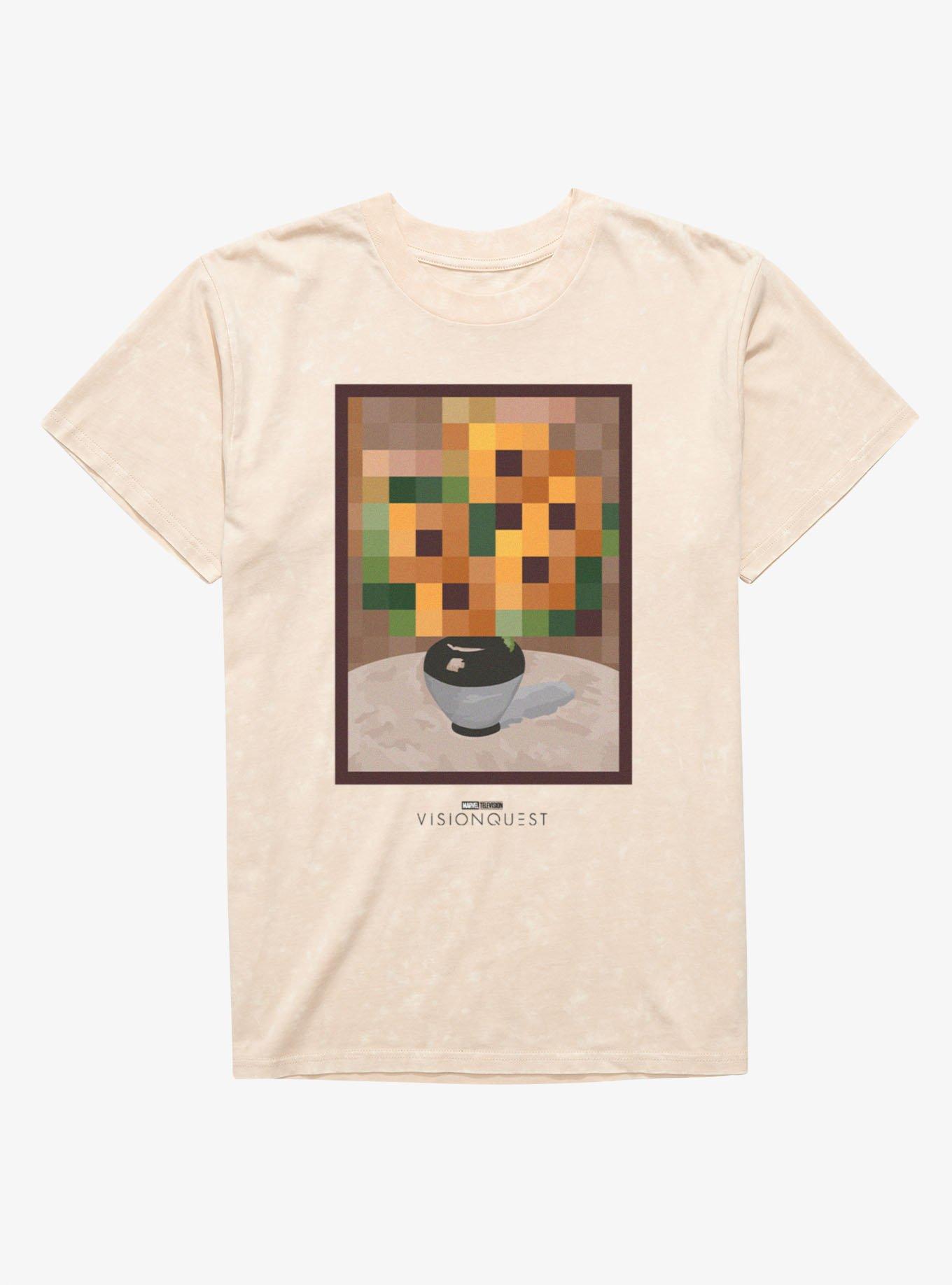 Marvel VisionQuest Pixelated Flower Pot Still Life Painting Mineral Wash T-Shirt