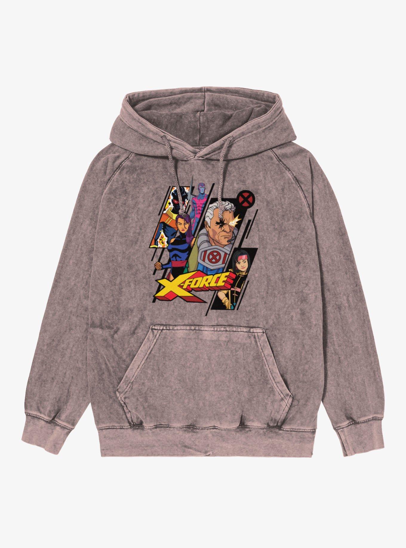 Marvel X-men 97 X-Force Team Diagonal Panels Mineral Wash Hoodie