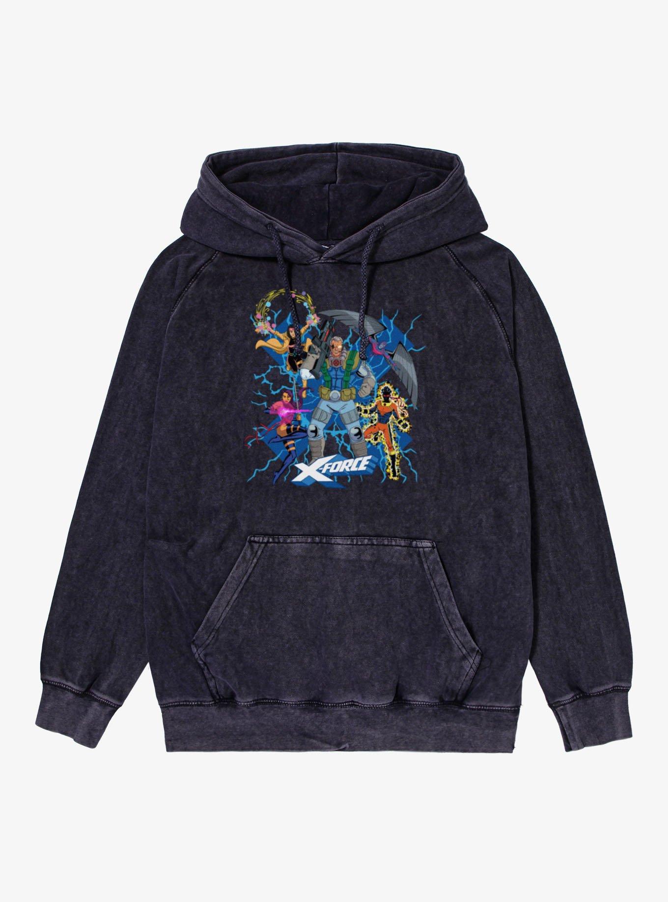 Marvel X-men 97 X-Force Electric Burst Team Group Mineral Wash Hoodie