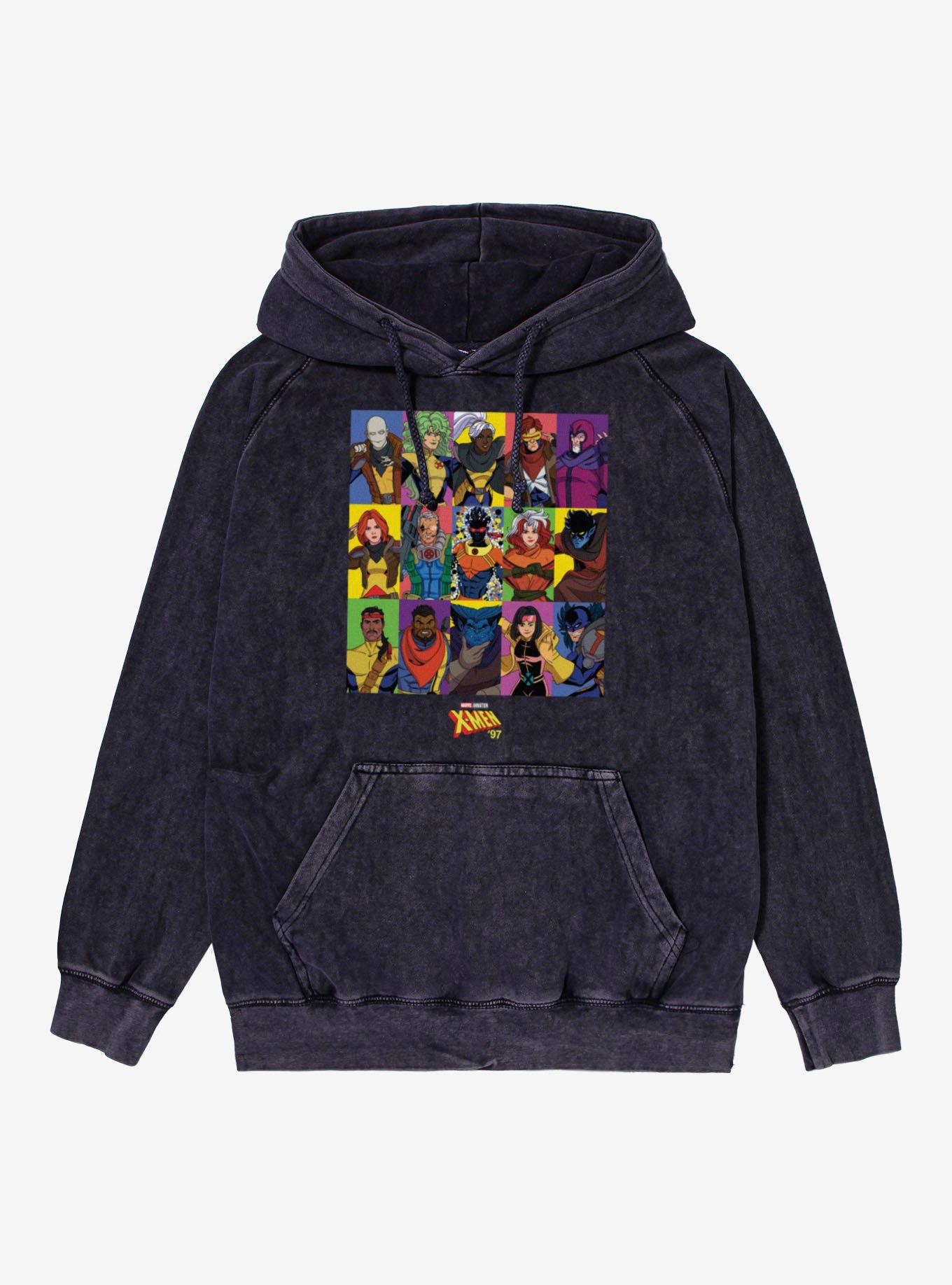 Marvel X-men 97 Character Color Panels Hero Or Villain Group Mineral Wash Hoodie