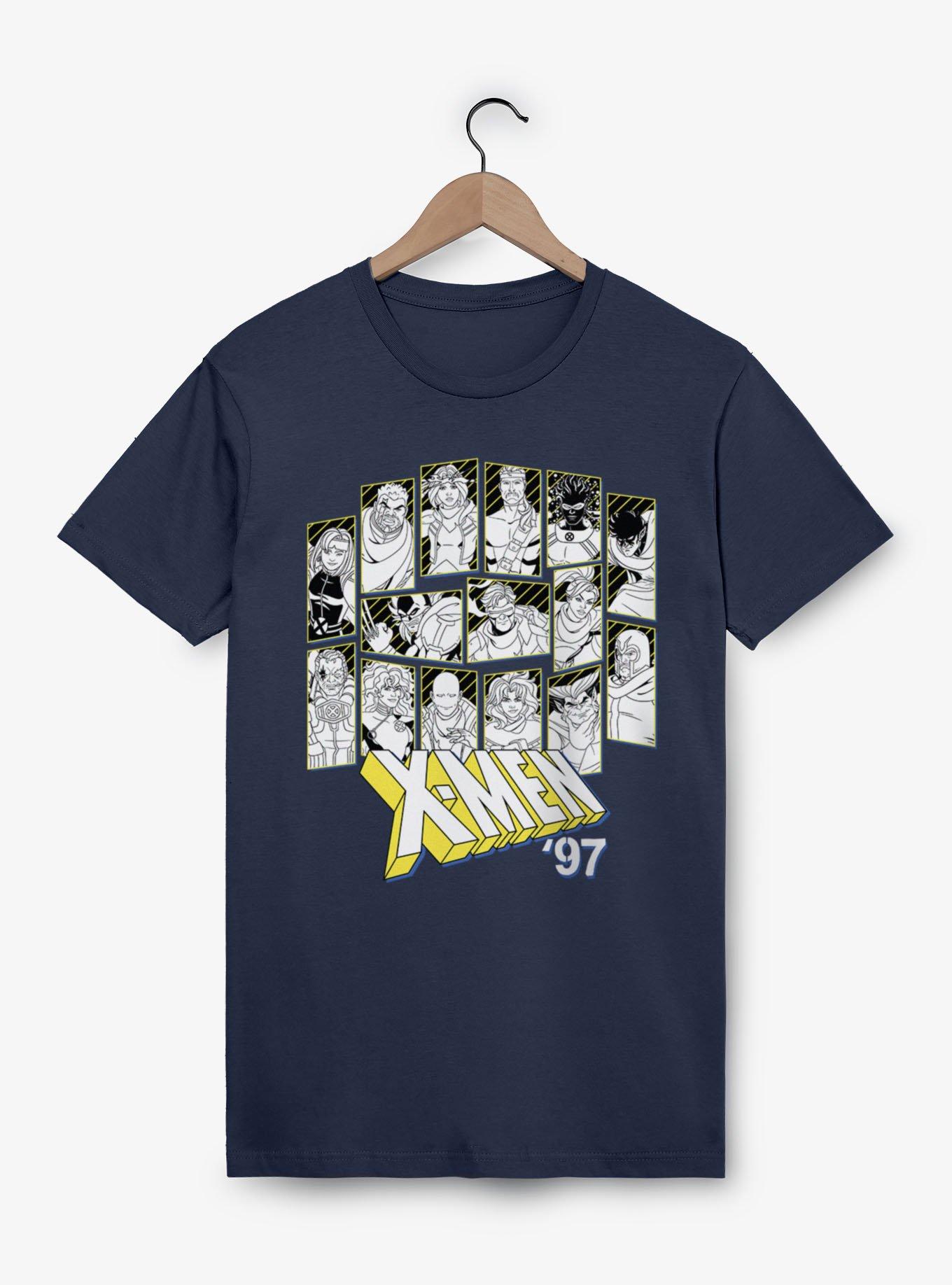 Marvel X-men 97 Character Outline Panels Black And Yellow T-Shirt