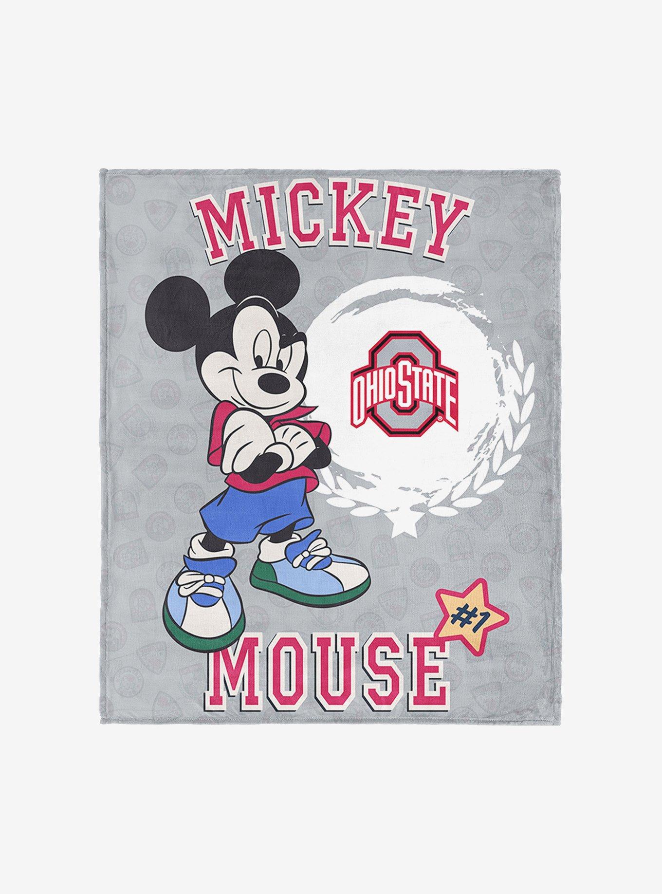 NCAA Ohio State University Disney Mickey Mouse Baller Grey Silk Touch Throw Blanket