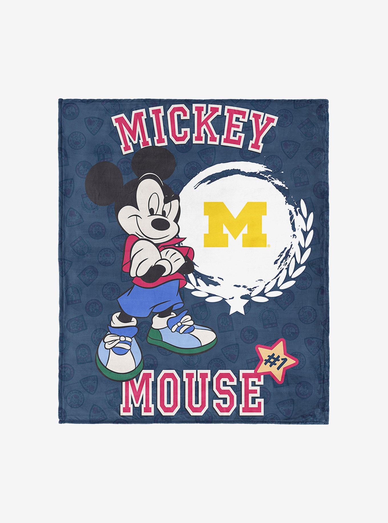 NCAA University of Michigan Disney Mickey Mouse Baller Navy Silk Touch Throw Blanket