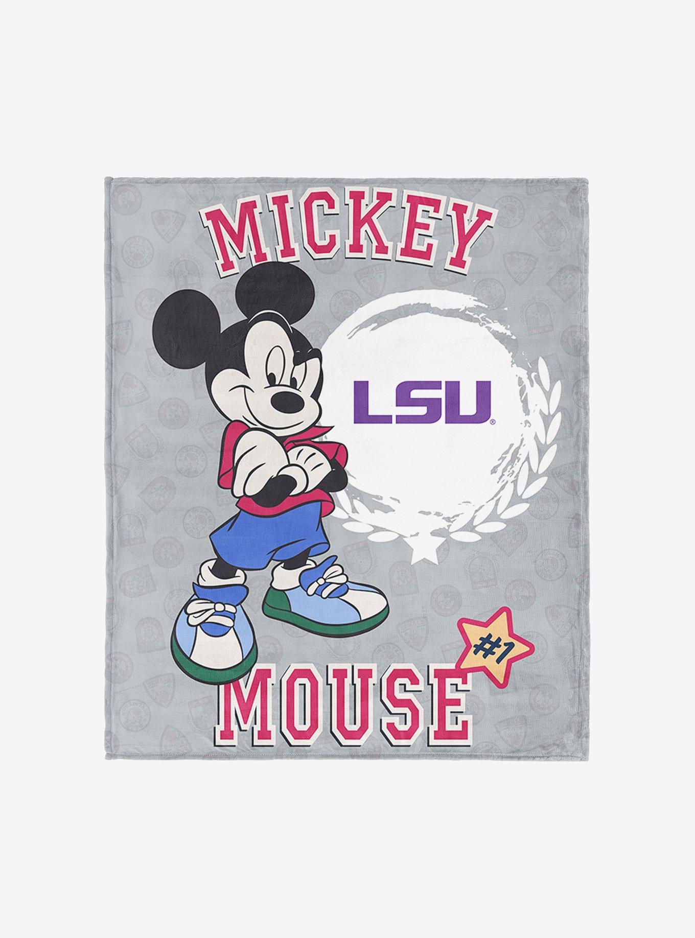NCAA Louisiana State University Disney Mickey Mouse Baller Grey Silk Touch Throw Blanket