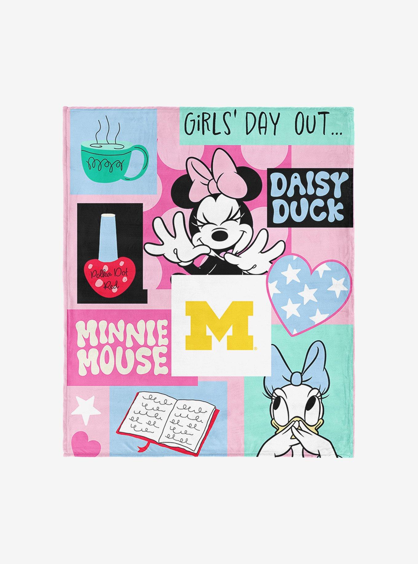 NCAA University of Michigan Disney Minnie Mouse Checker Floral Pink Silk Touch Throw Blanket