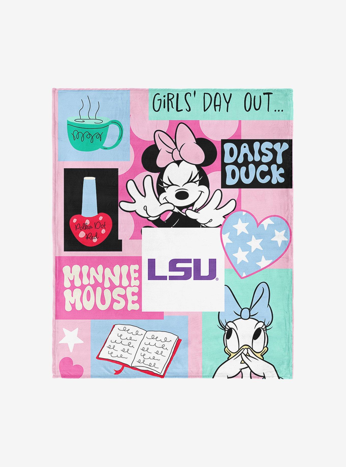 NCAA Louisiana State University Disney Minnie Mouse Checker Floral Pink Silk Touch Throw Blanket