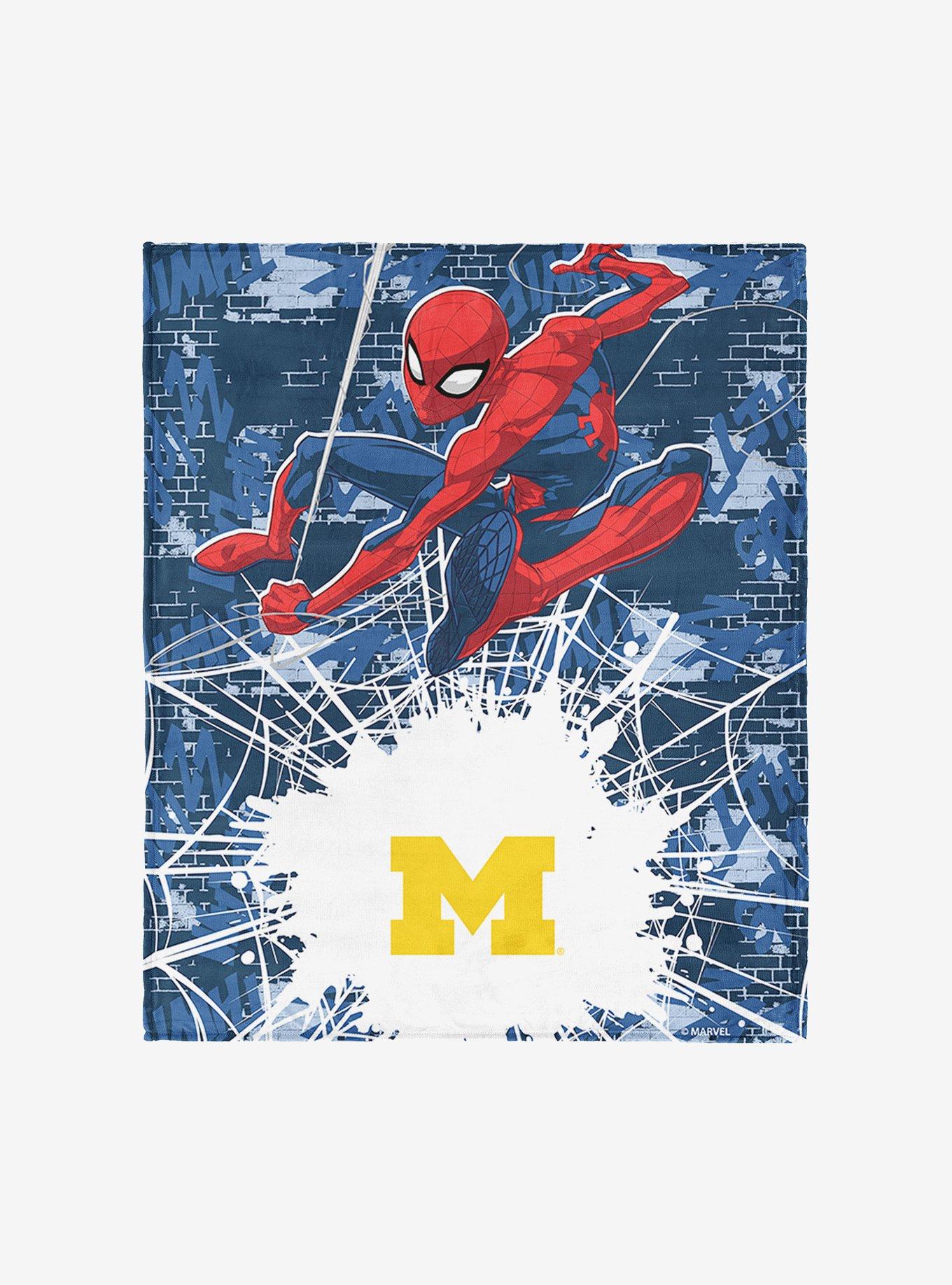 NCAA University of Michigan Marvel Spider Man Web Sling Navy Silk Touch Throw Blanket