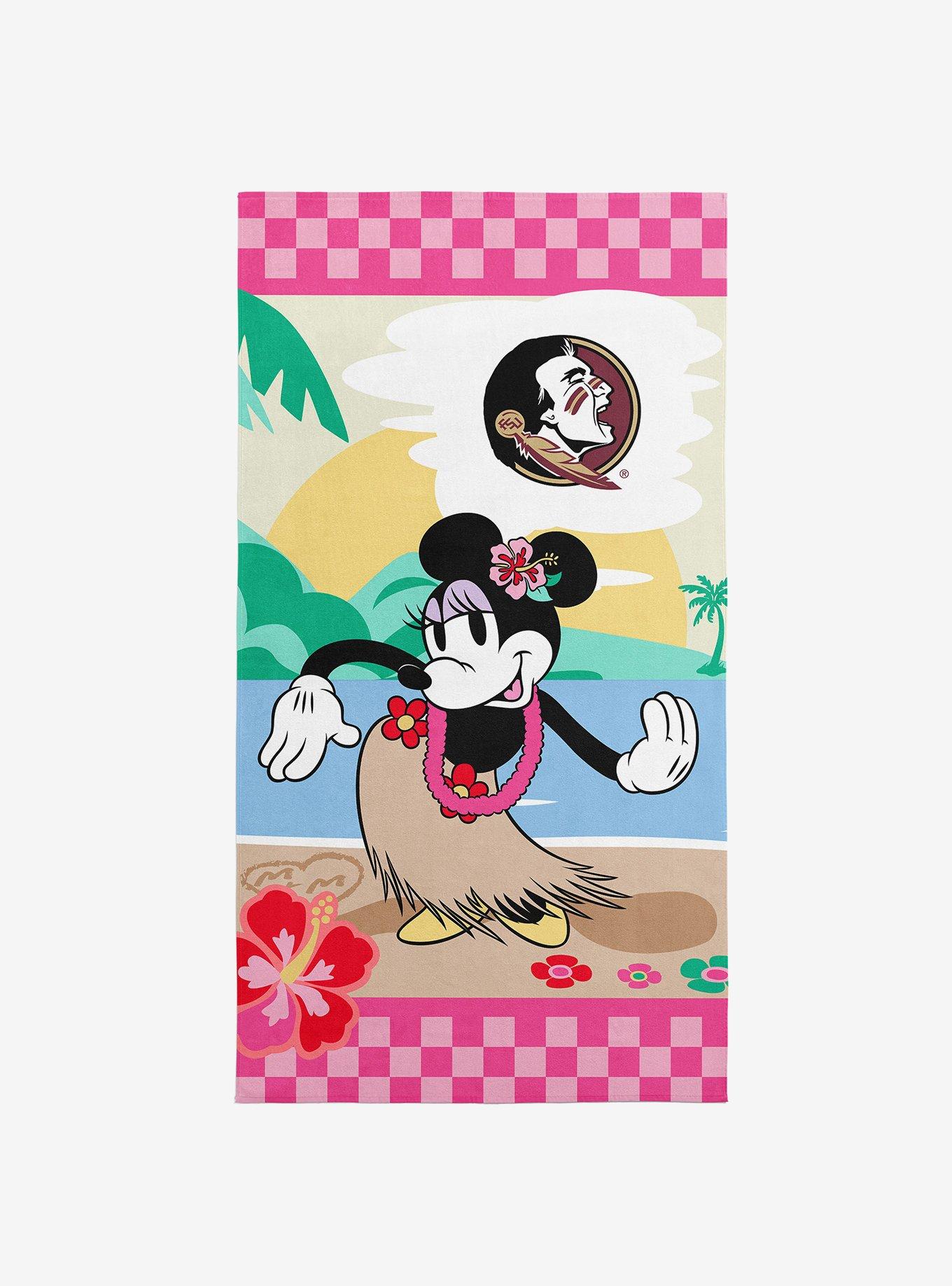 NCAA Florida State University Disney Minnie Mouse Beachy Check Pink Microfiber Beach Towel